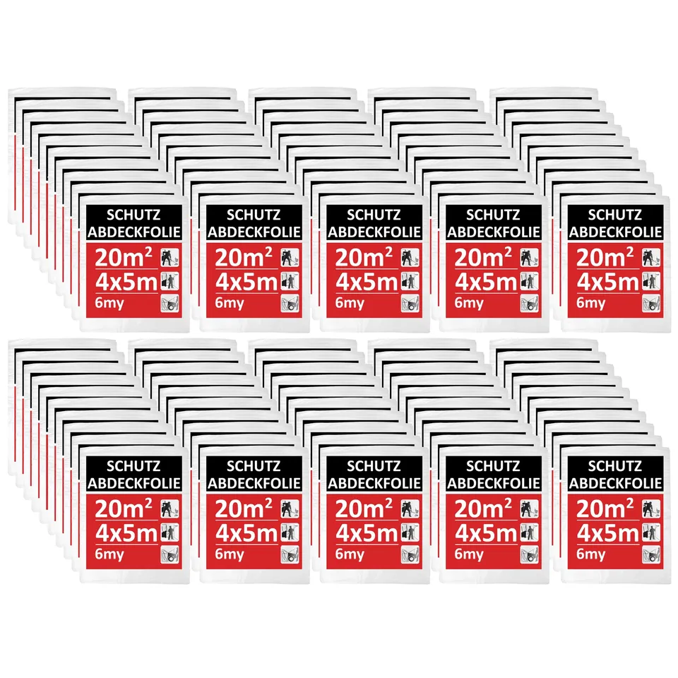 BigDean Werkzeug Abdeckfolie 4x5m 100er Set transparent 6my