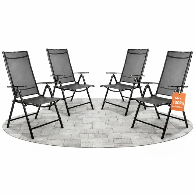 BigDean Garten Hochlehner Klappstuhl dunkelgrau 4er Set 120kg