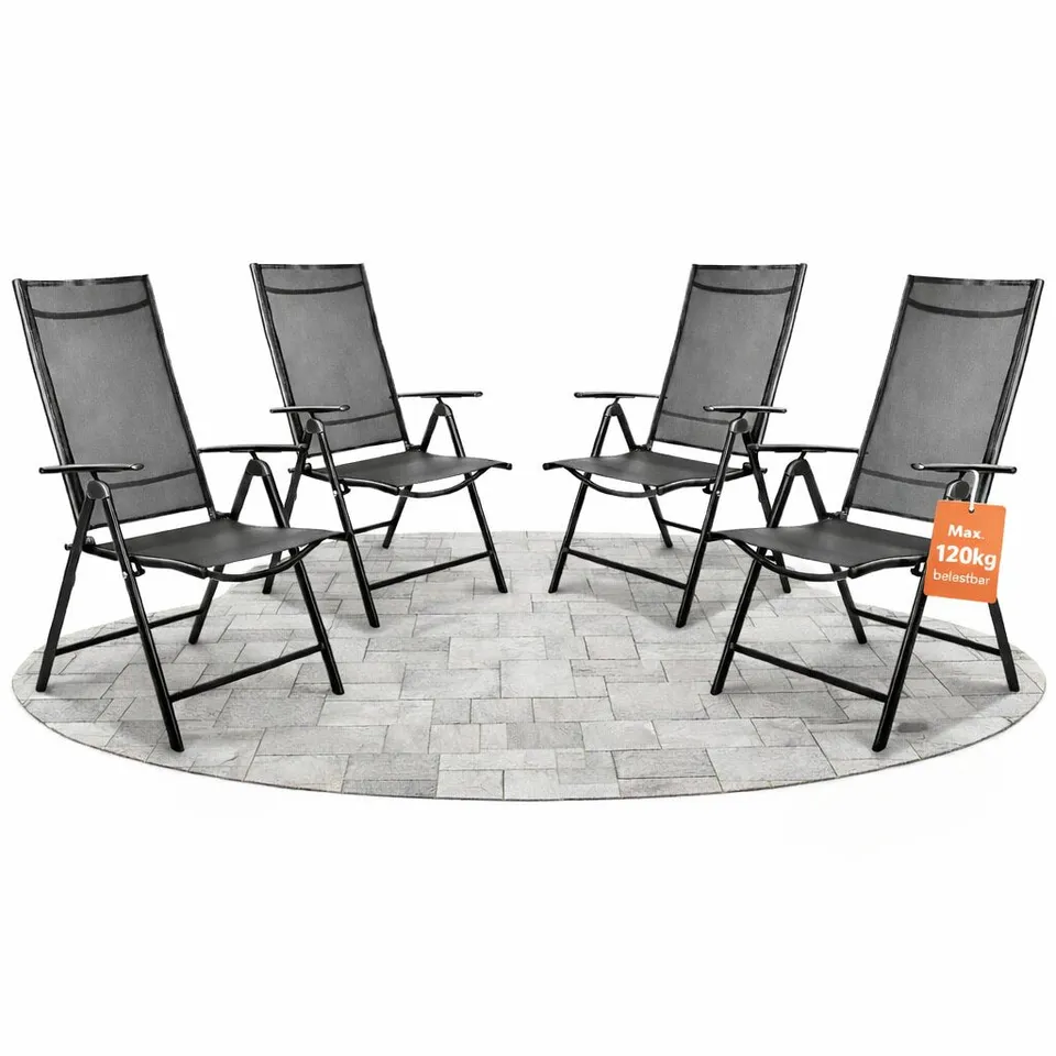 BigDean Garten Hochlehner Klappstuhl dunkelgrau 4er Set 120kg