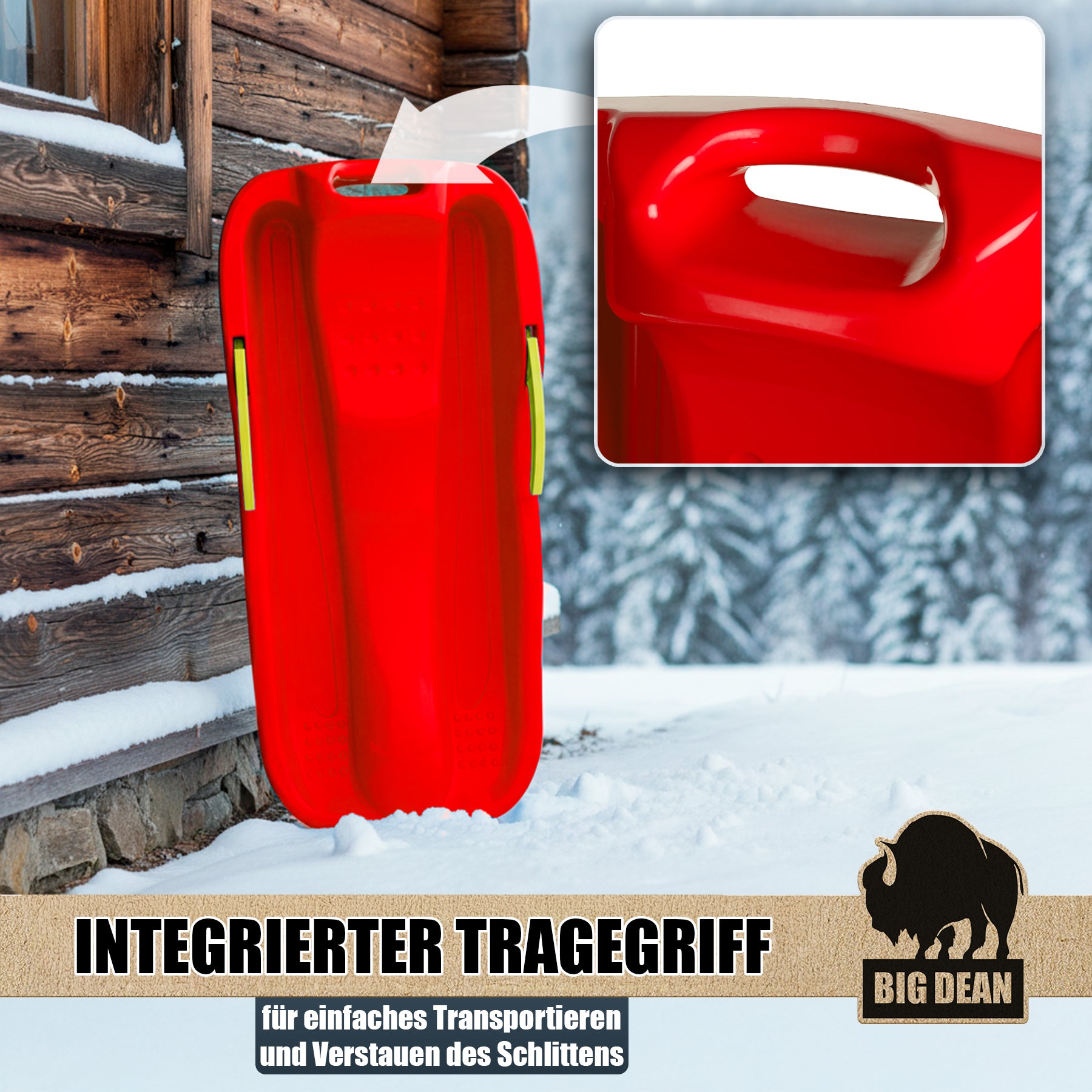 BigDean Premium Schlitten mit Bremshebel Kunststoff Leicht