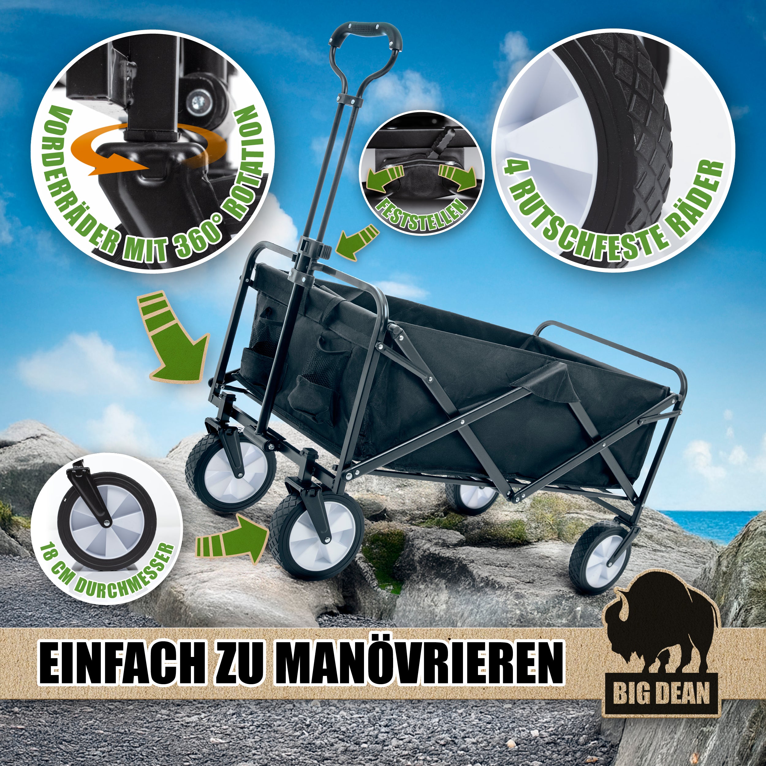 BigDean Garten Bollerwagen faltbar 105L 100 kg belastbar