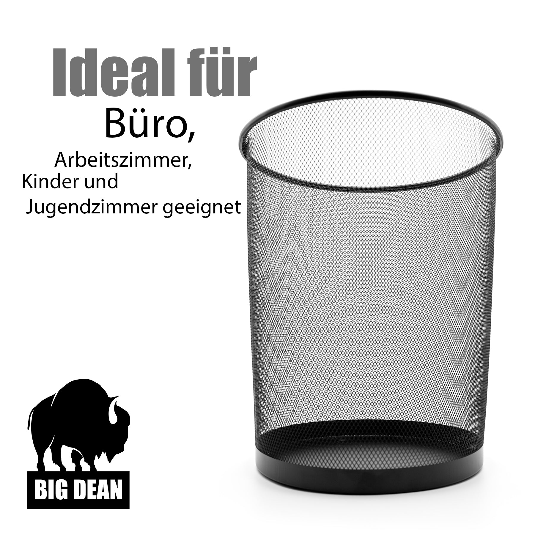 BigDean Haushalt Papierkorb Büro 20L schwarz Draht 34cm