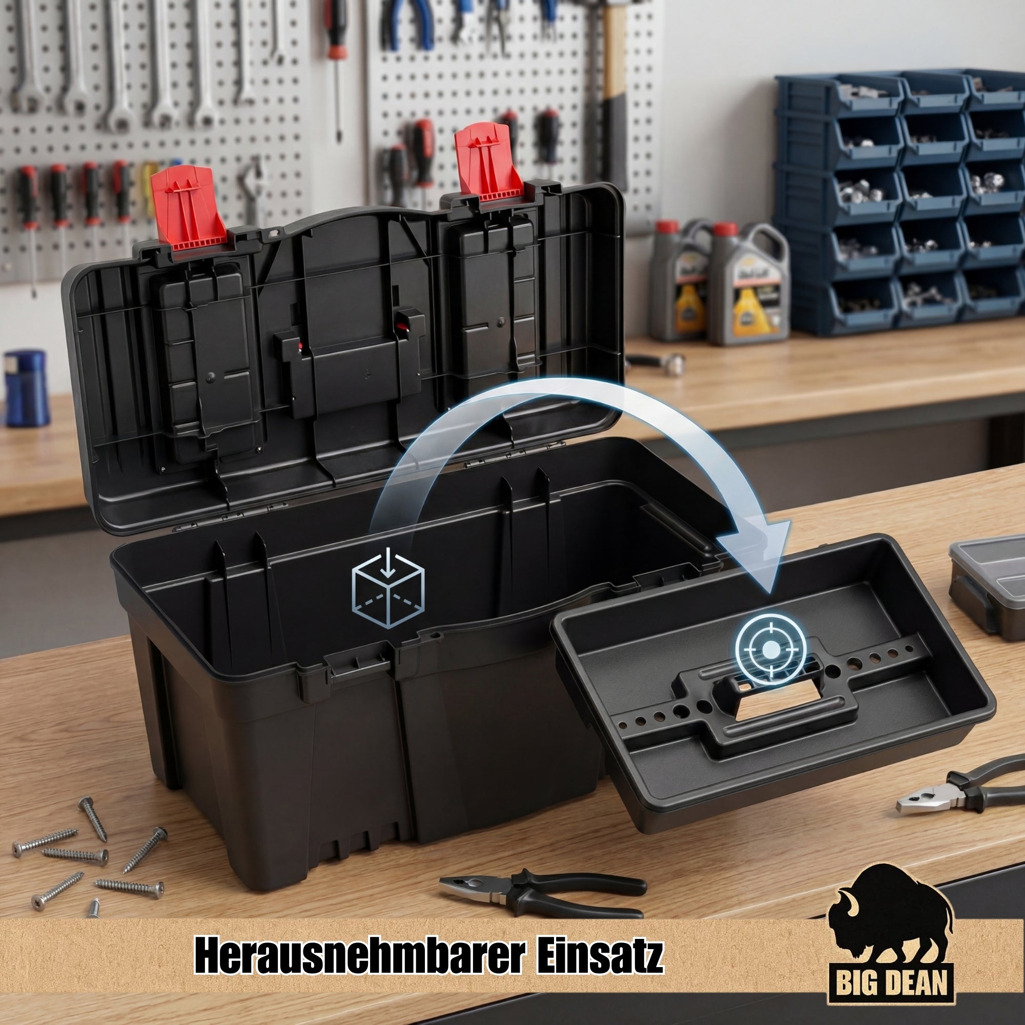 XL Werkzeugkiste leer 60x28x32 cm mit Trage und Deckelfach