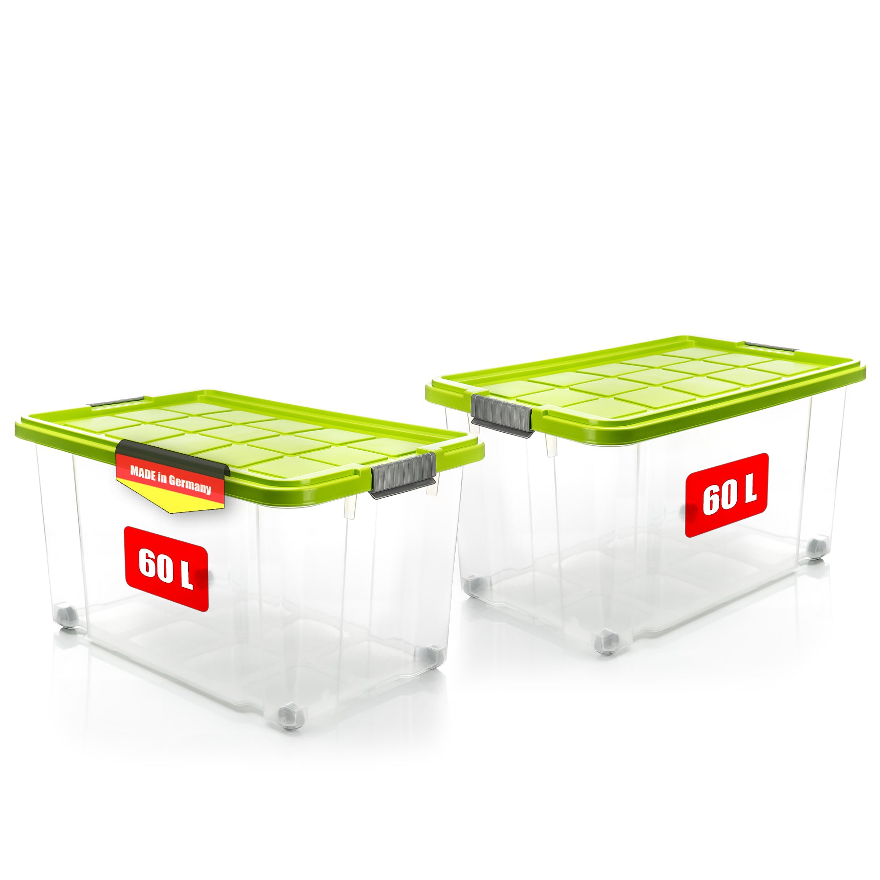 BigDean Aufbewahrungsbox 60L limegrün 2 Stück stapelbar