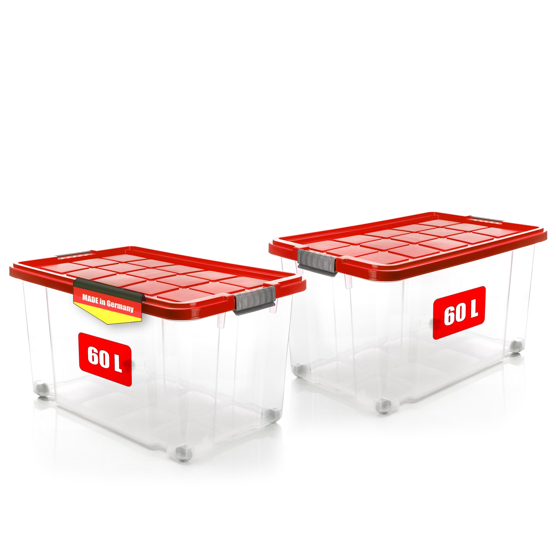 BigDean Aufbewahrungsbox 60L mit Deckel Rot 2er Stapelbar