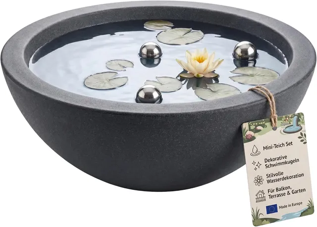 BigDean Miniteich Brunnen Set Schale 52 cm mit Teichkugeln
