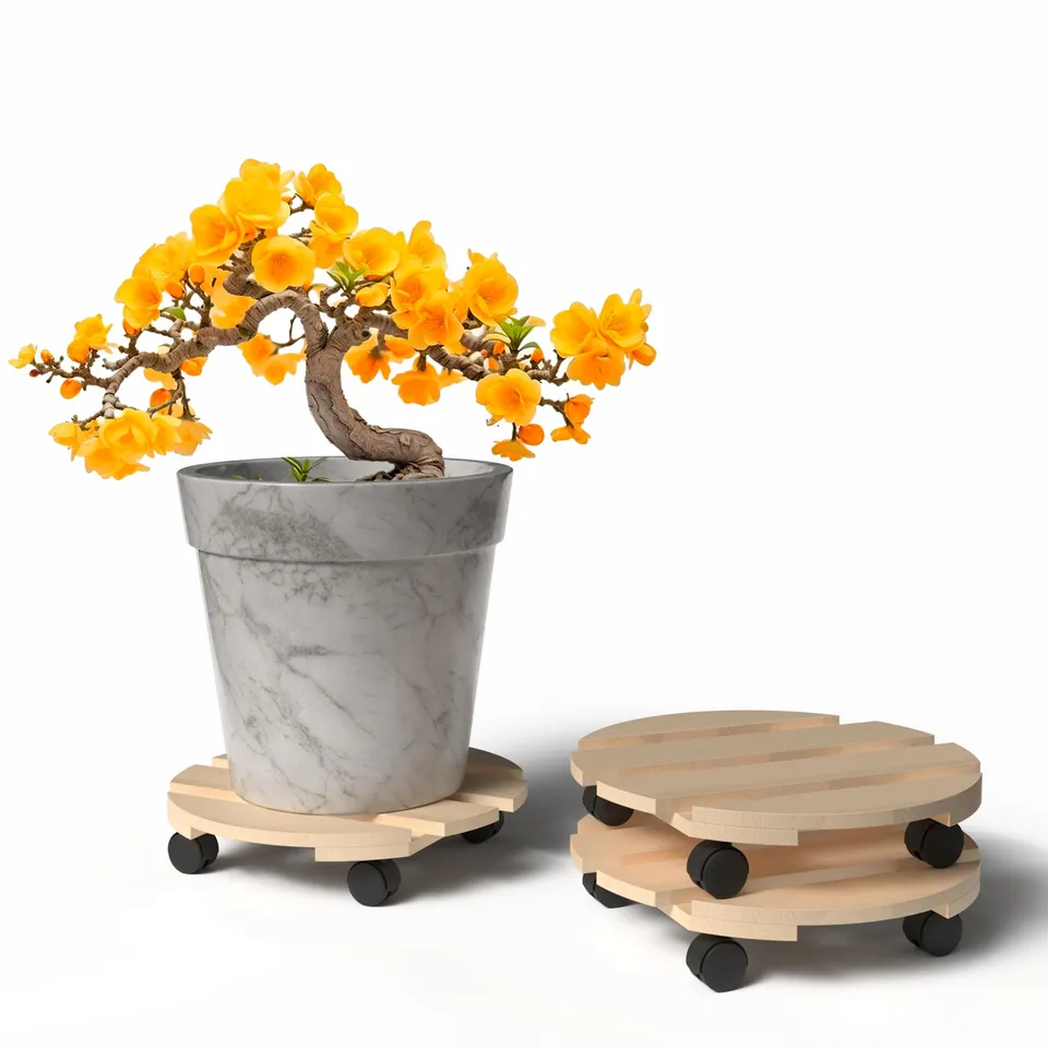 BigDean Pflanzenroller Holz Rund 30cm 3er Set 120kg