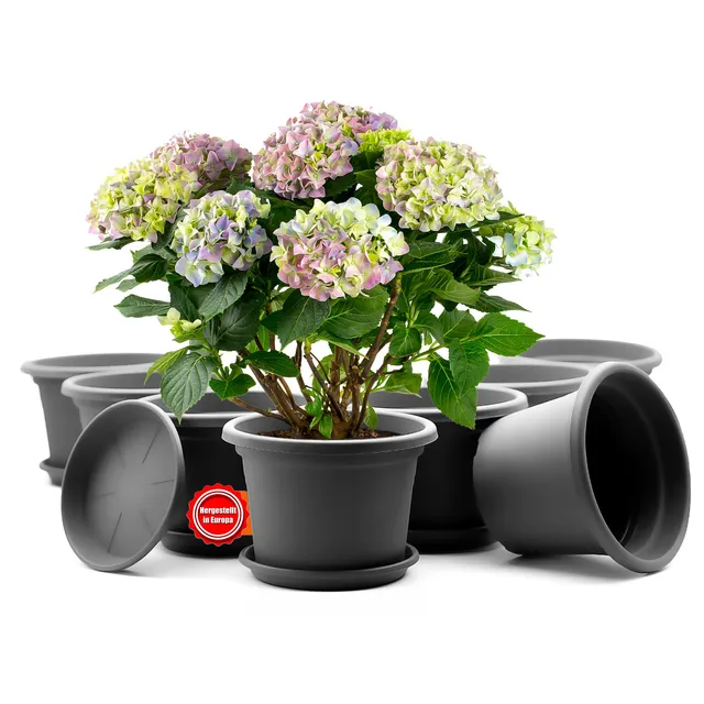 BigDean 8x Blumentopf Ø 20 cm mit Untersetzer Anthrazit