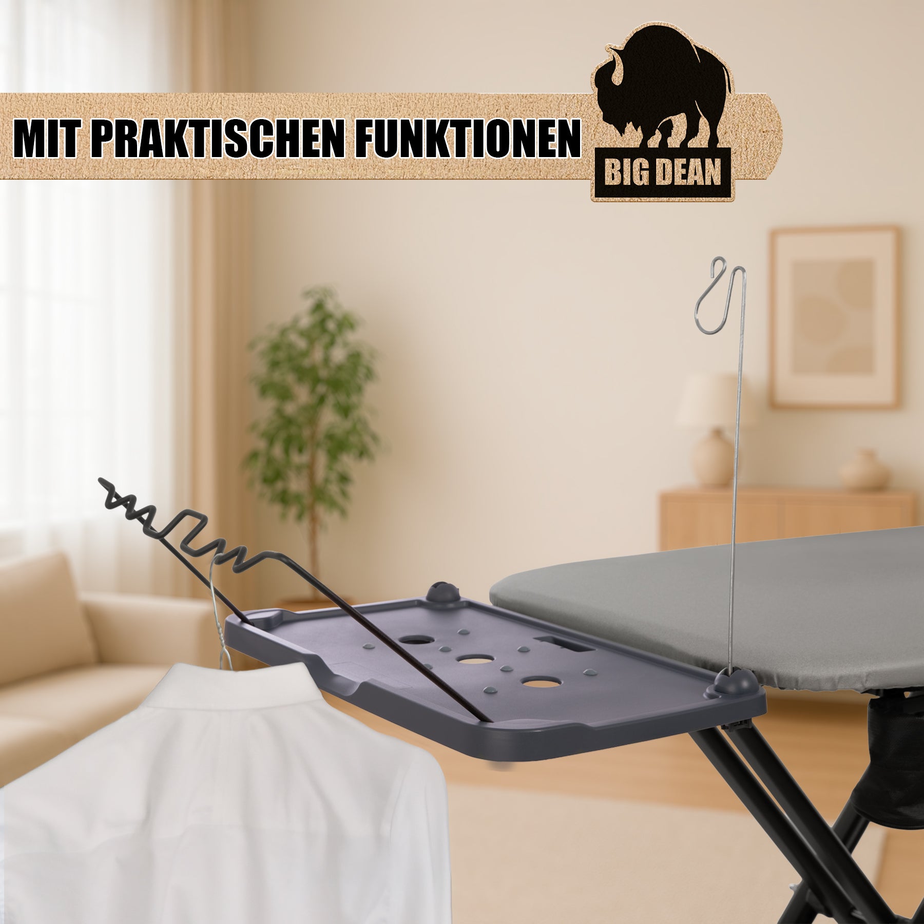 BigDean XXL Bügelbrett 120x45 cm höhenverstellbar schwarz