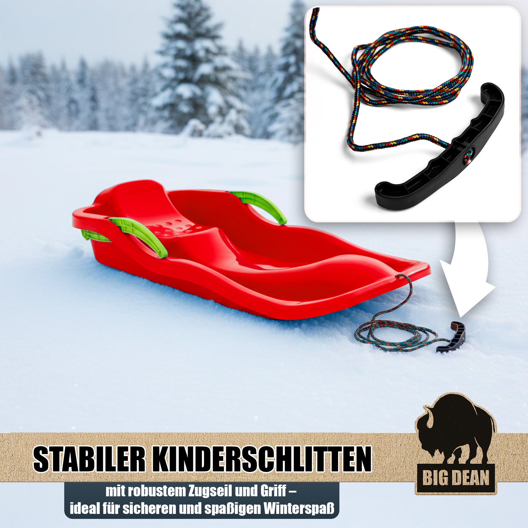 BigDean Premium Schlitten mit Bremshebel Kunststoff Leicht