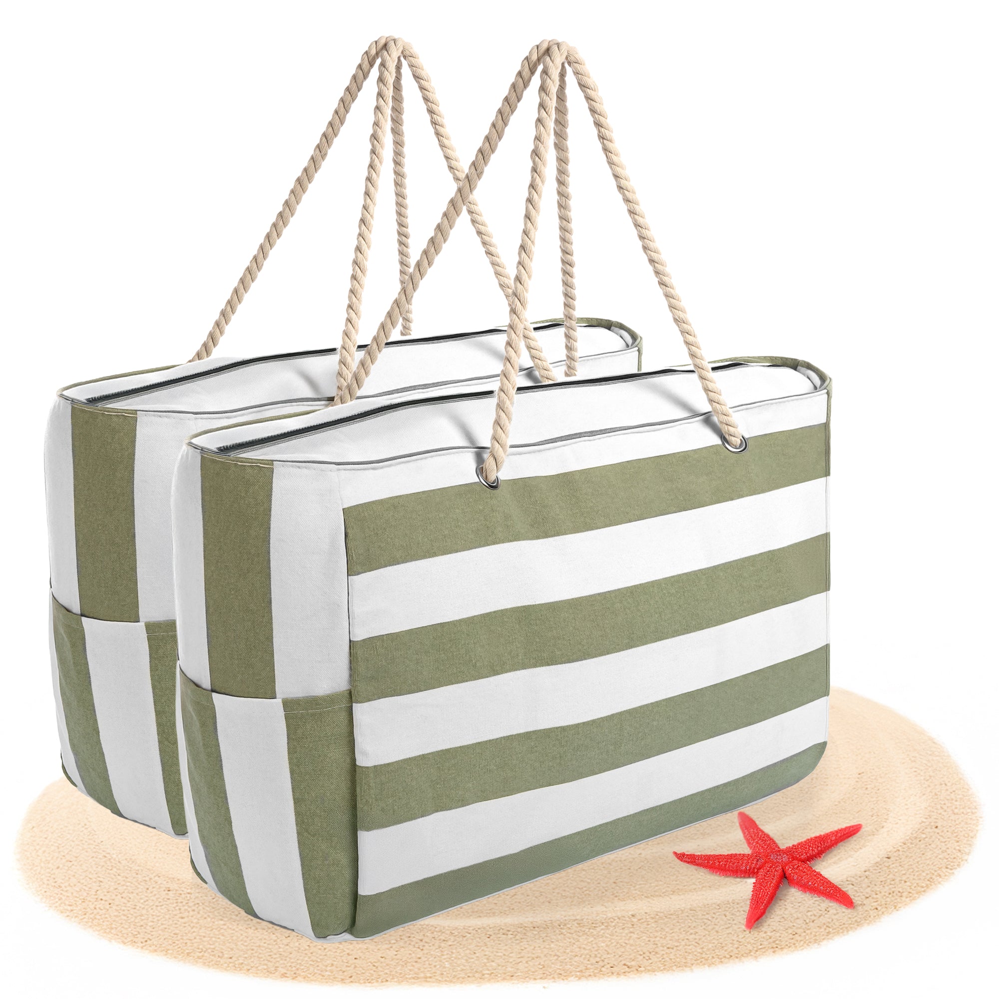 BigDean Strandtasche XXL Badetasche Grün-Weiß 53x38x20cm