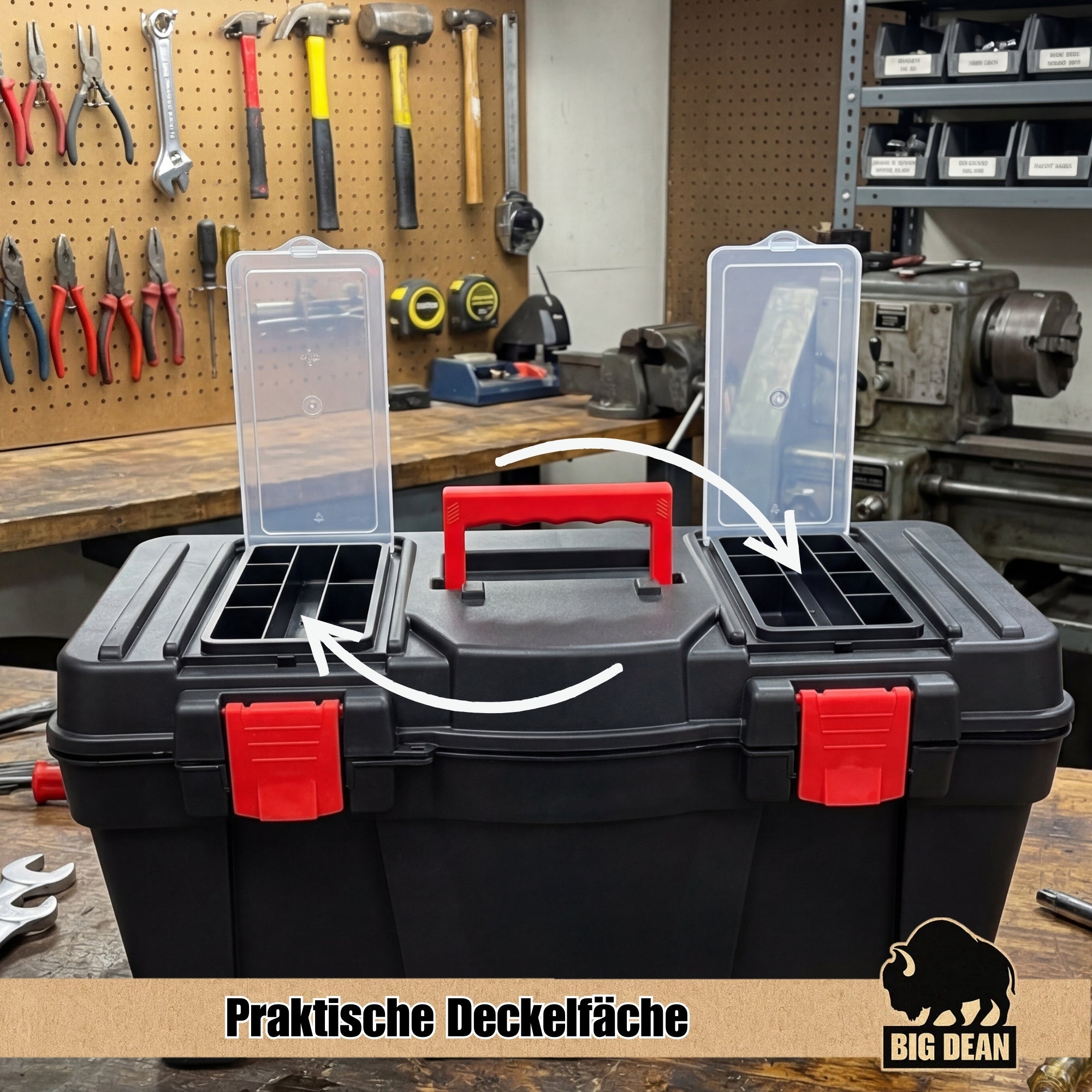 XL Werkzeugkiste leer 60x28x32 cm mit Trage und Deckelfach