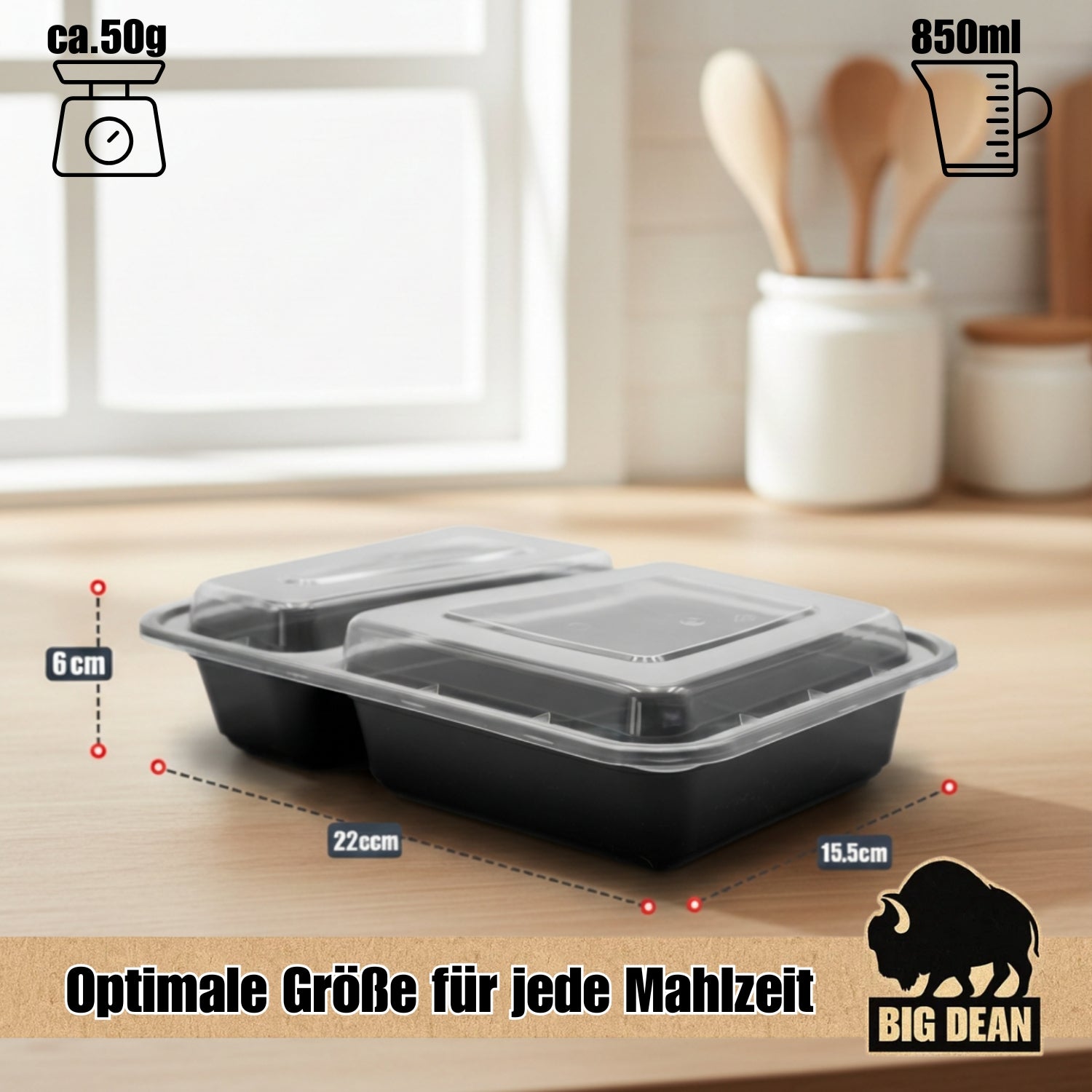 BigDean Küche Meal Prep Boxen 10 Stk 2 Fächer BPA-frei