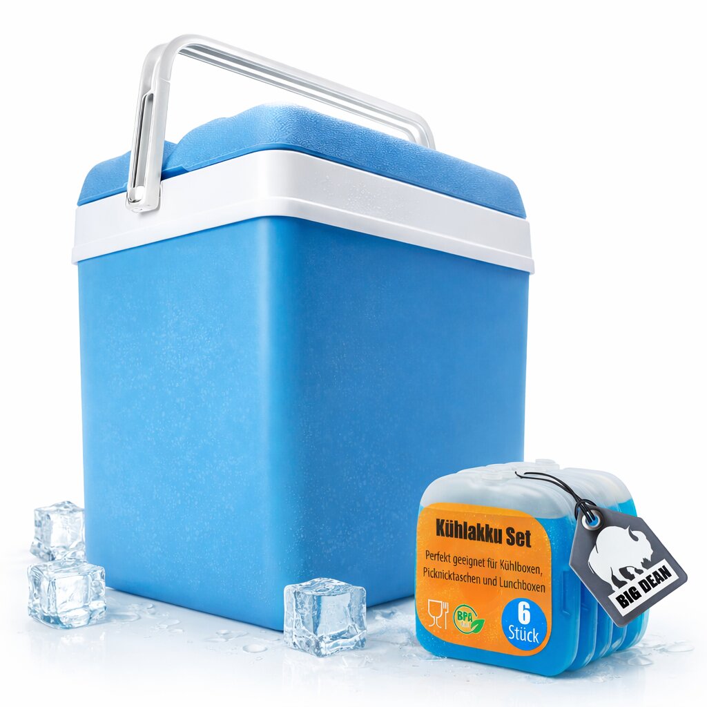 BigDean Kühlbox 24L Blau-Weiß Set mit 6 Kühlakkus