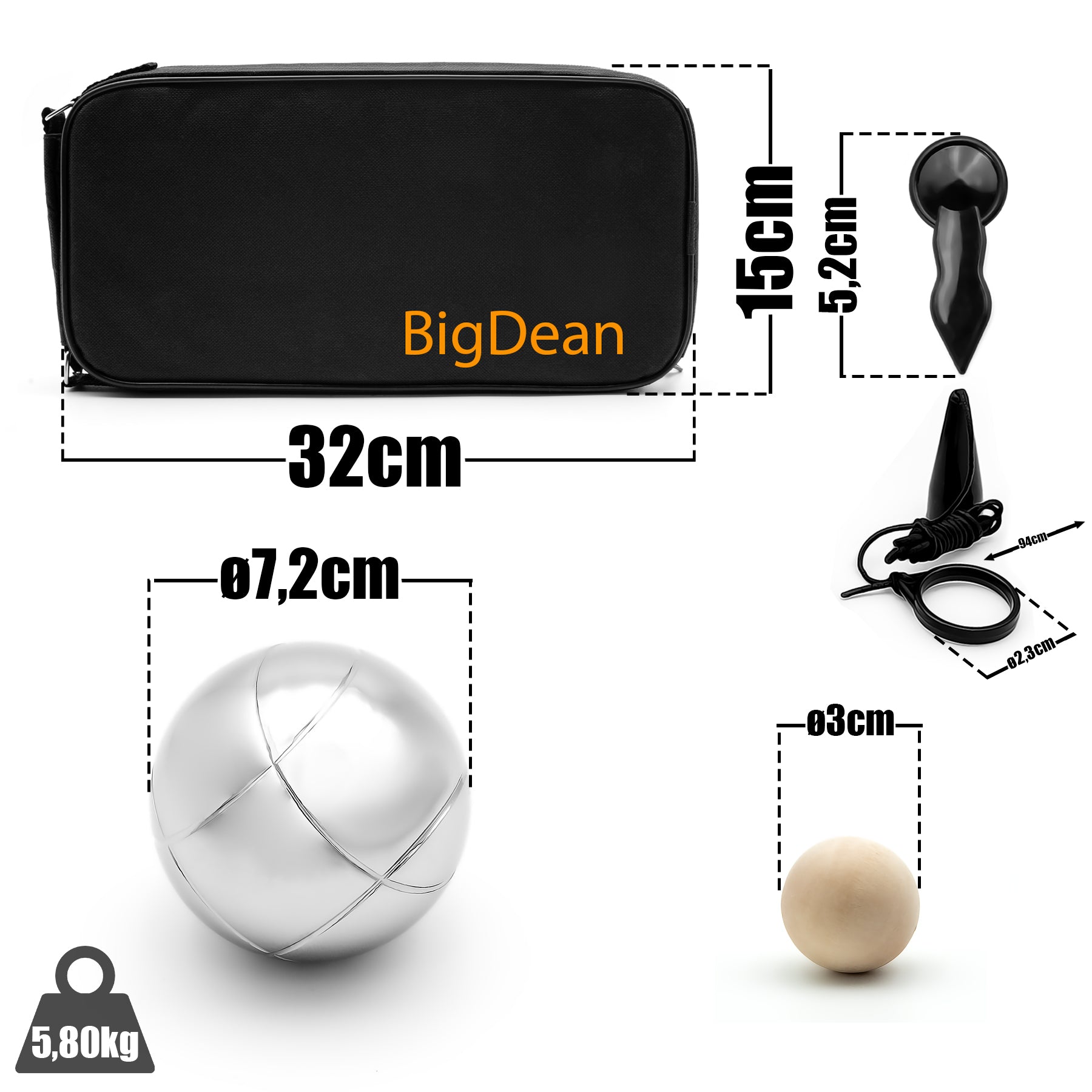 BigDean Boule Set 8 Kugeln verchromt silber mit Tasche