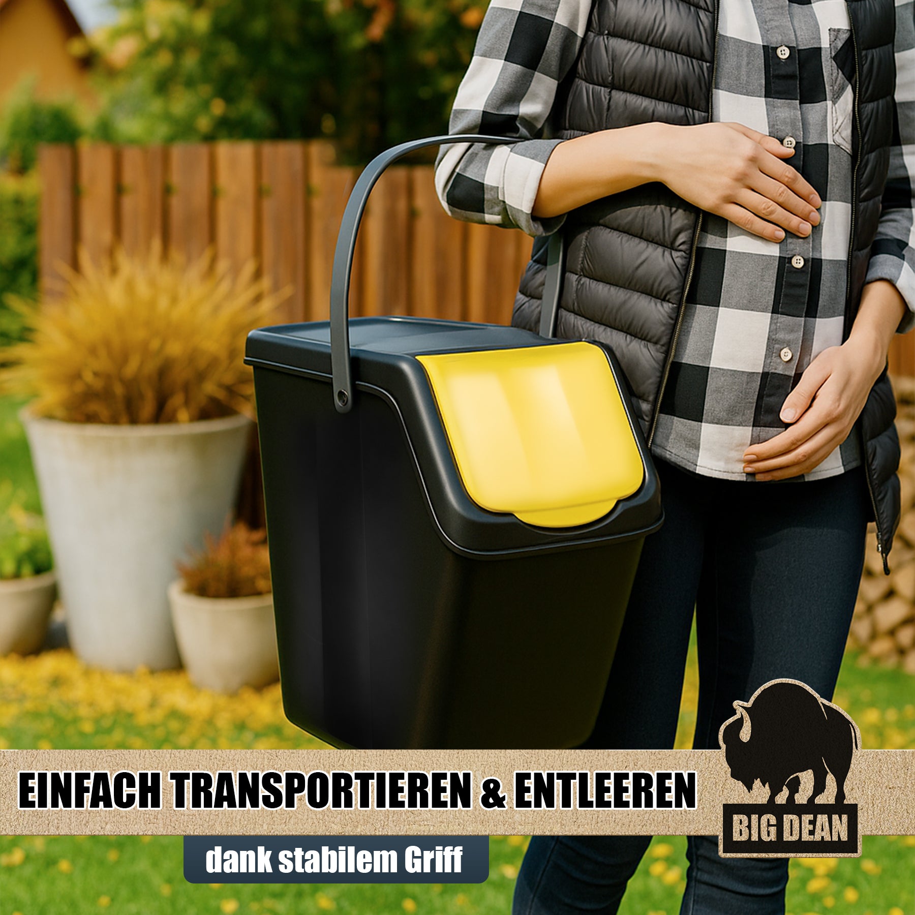 BigDean Haushalt Mülltrennsystem 3x 25 L stapelbar 3 Fächer
