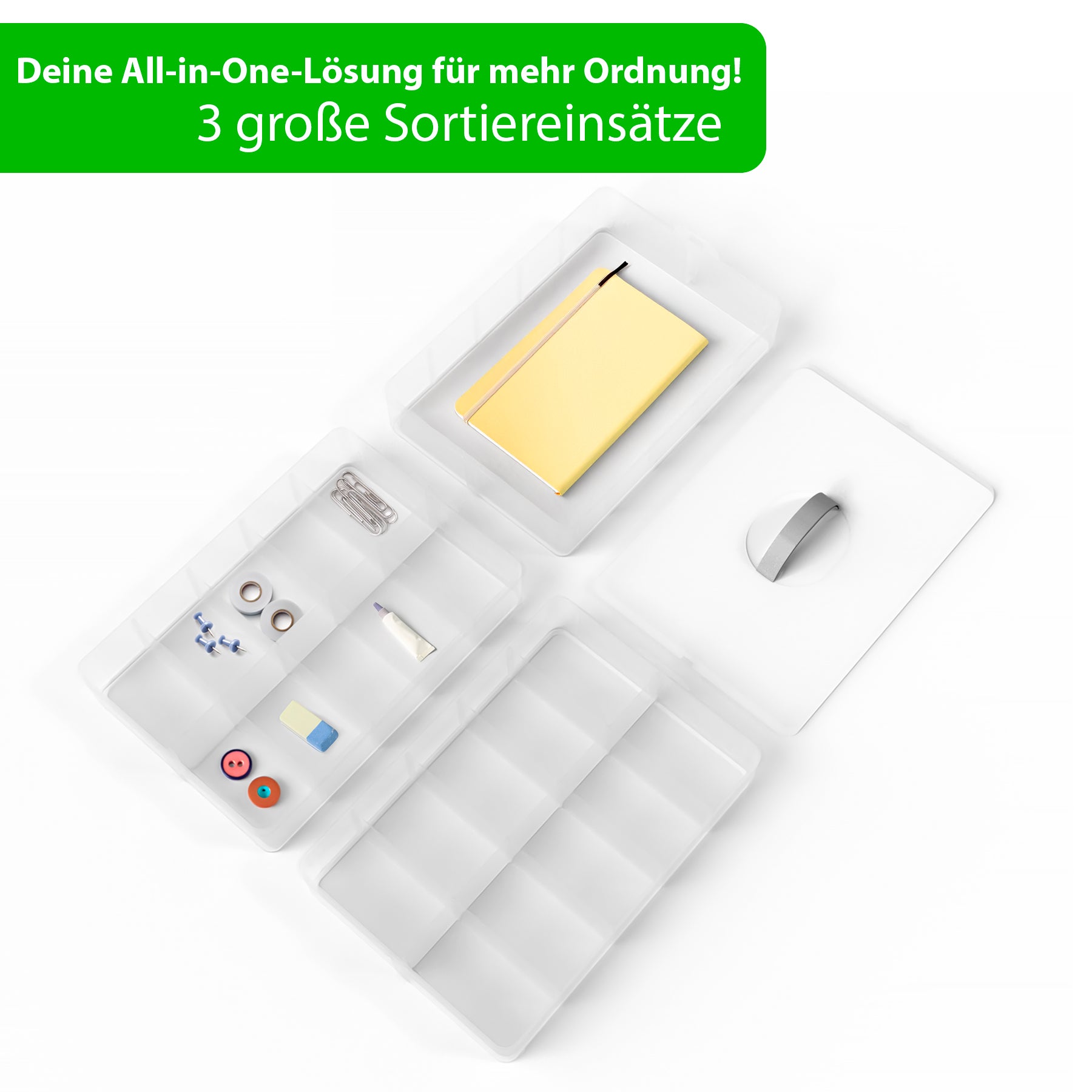 BigDean Sortierbox Transparent 24x18,5x16 cm 2er Set 21 Fächer