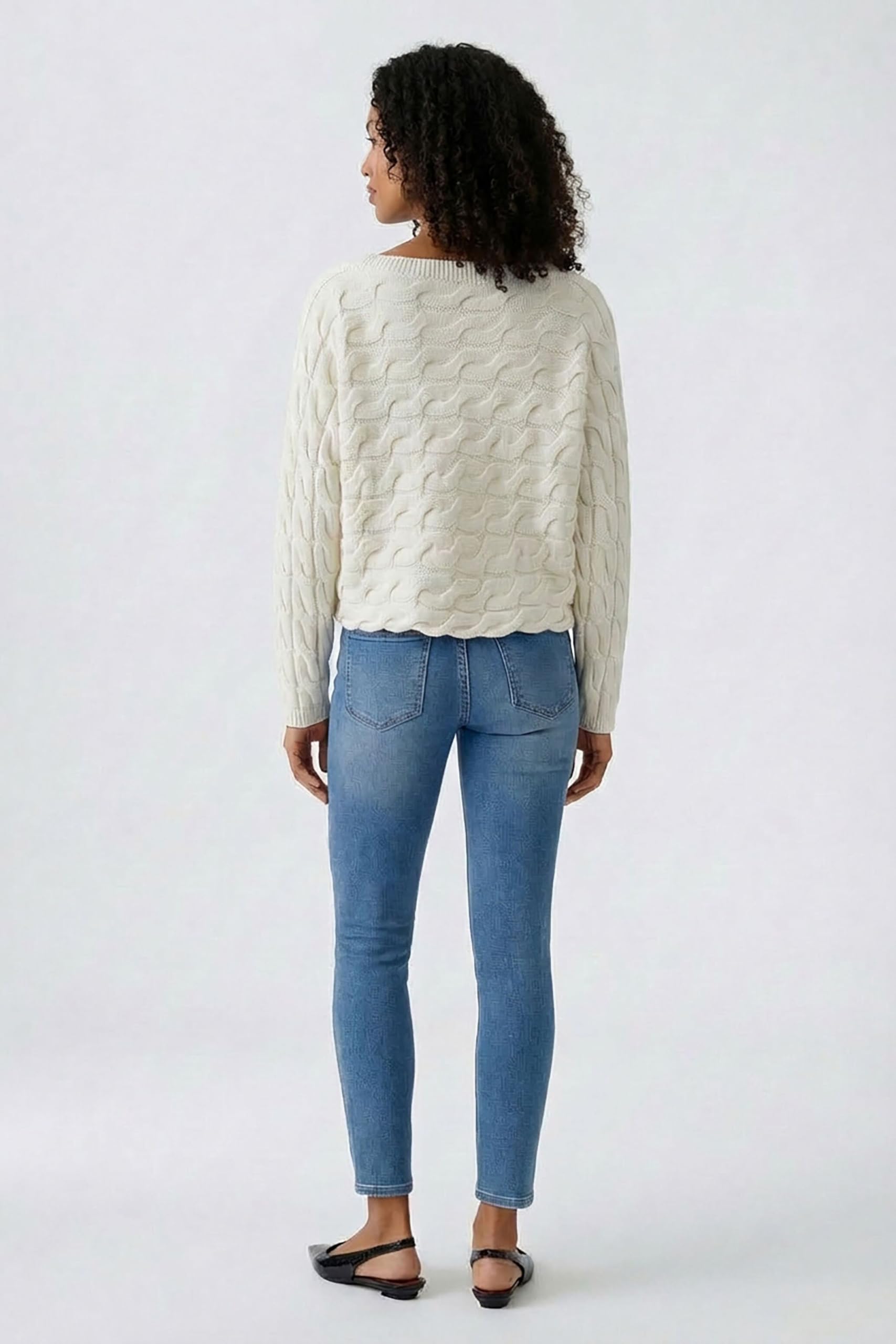 OUI Sirah Pullover Damen offwhite uni Zopfmuster boxy