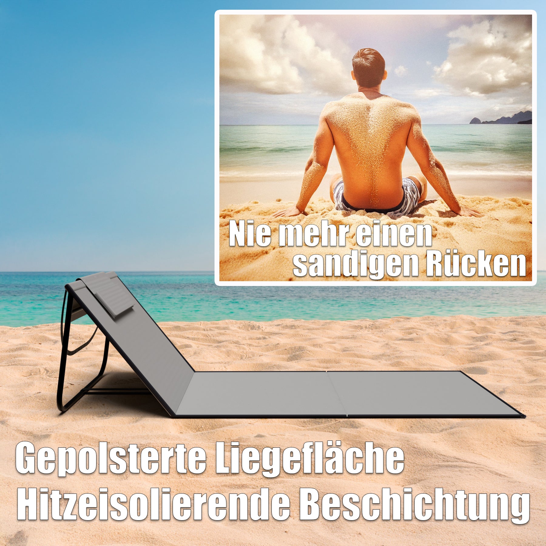 BigDean Strandliege klappbar 1,3 kg 2er Set gepolstert