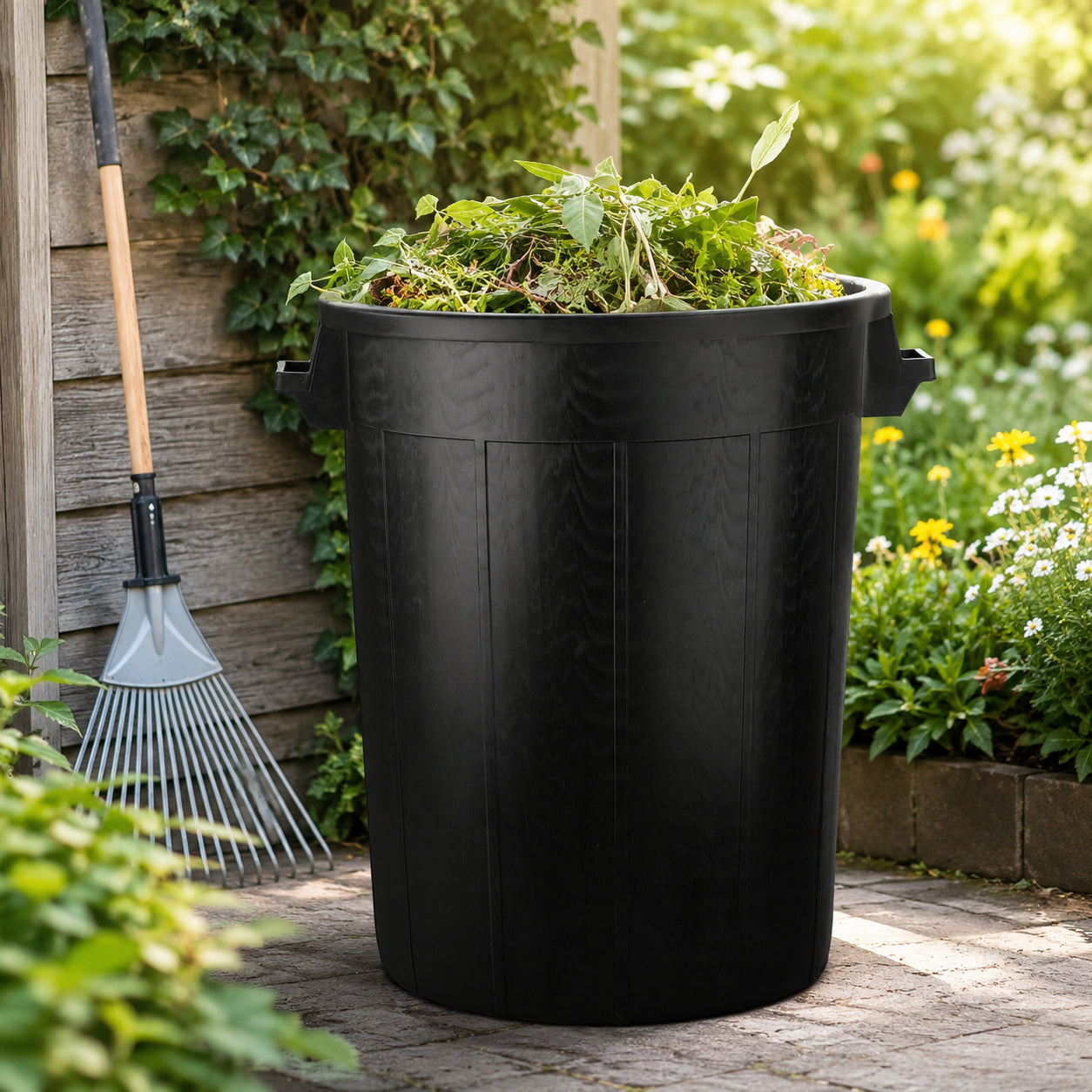 BigDean Haushalt Universaltonne 100 Liter schwarz ohne Deckel Griffe