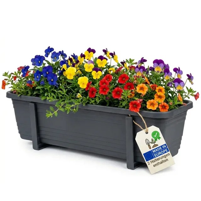 BigDean Blumenkasten 80cm Anthrazit 3er mit Halter Balkon