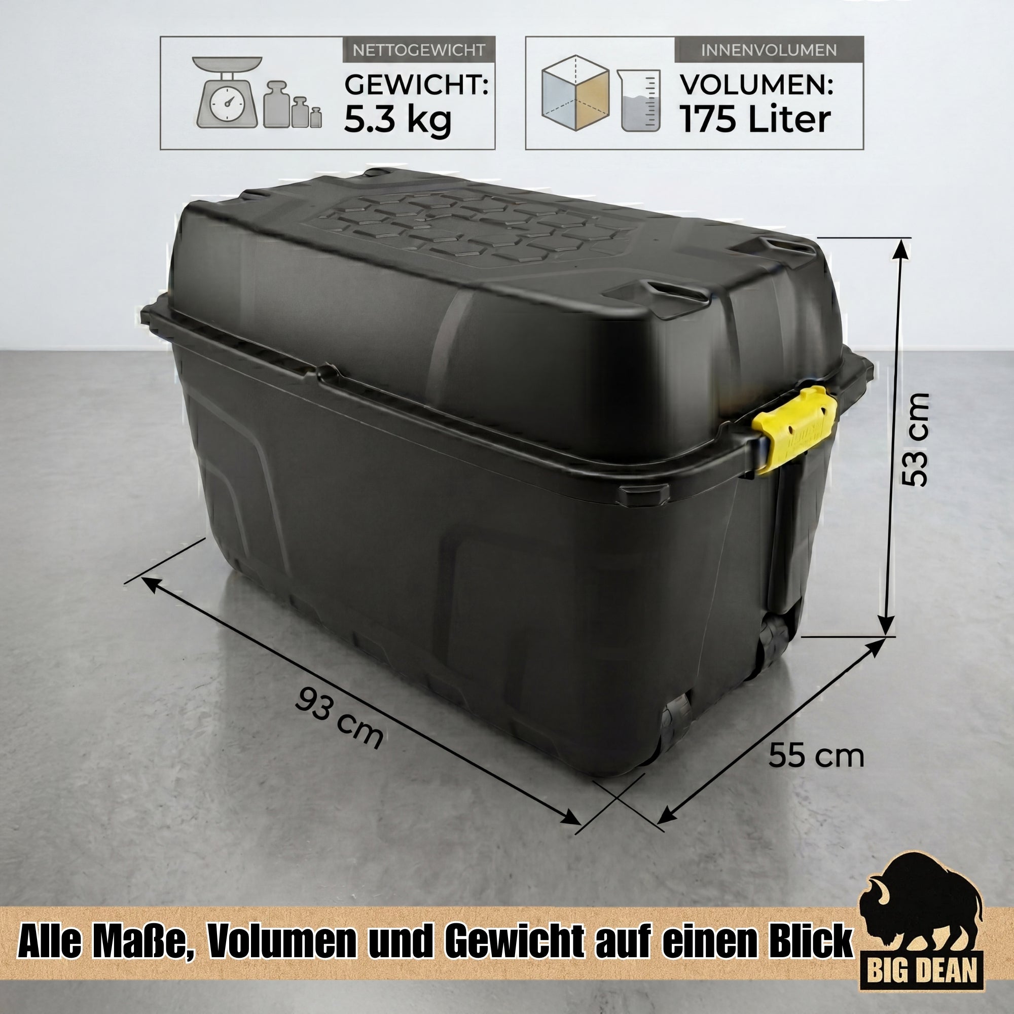 BigDean Aufbewahrung Transportbox 175L schwarz mit Rollen