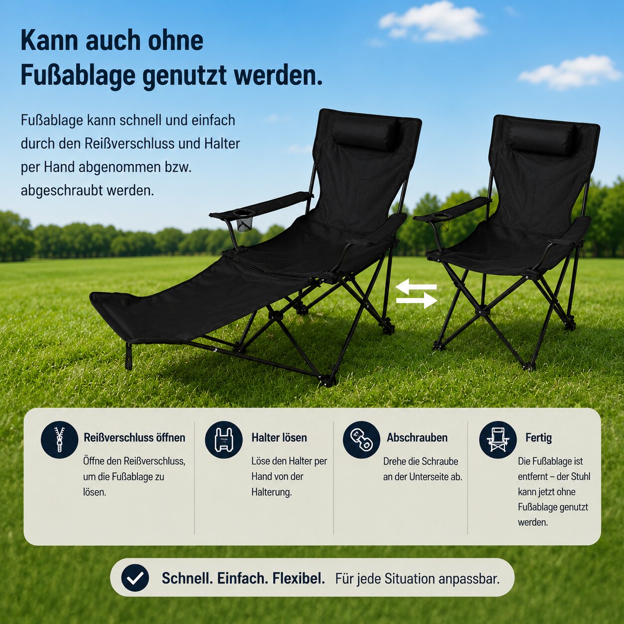BigDean Campingstuhl faltbar mit Fußablage bis 130 kg