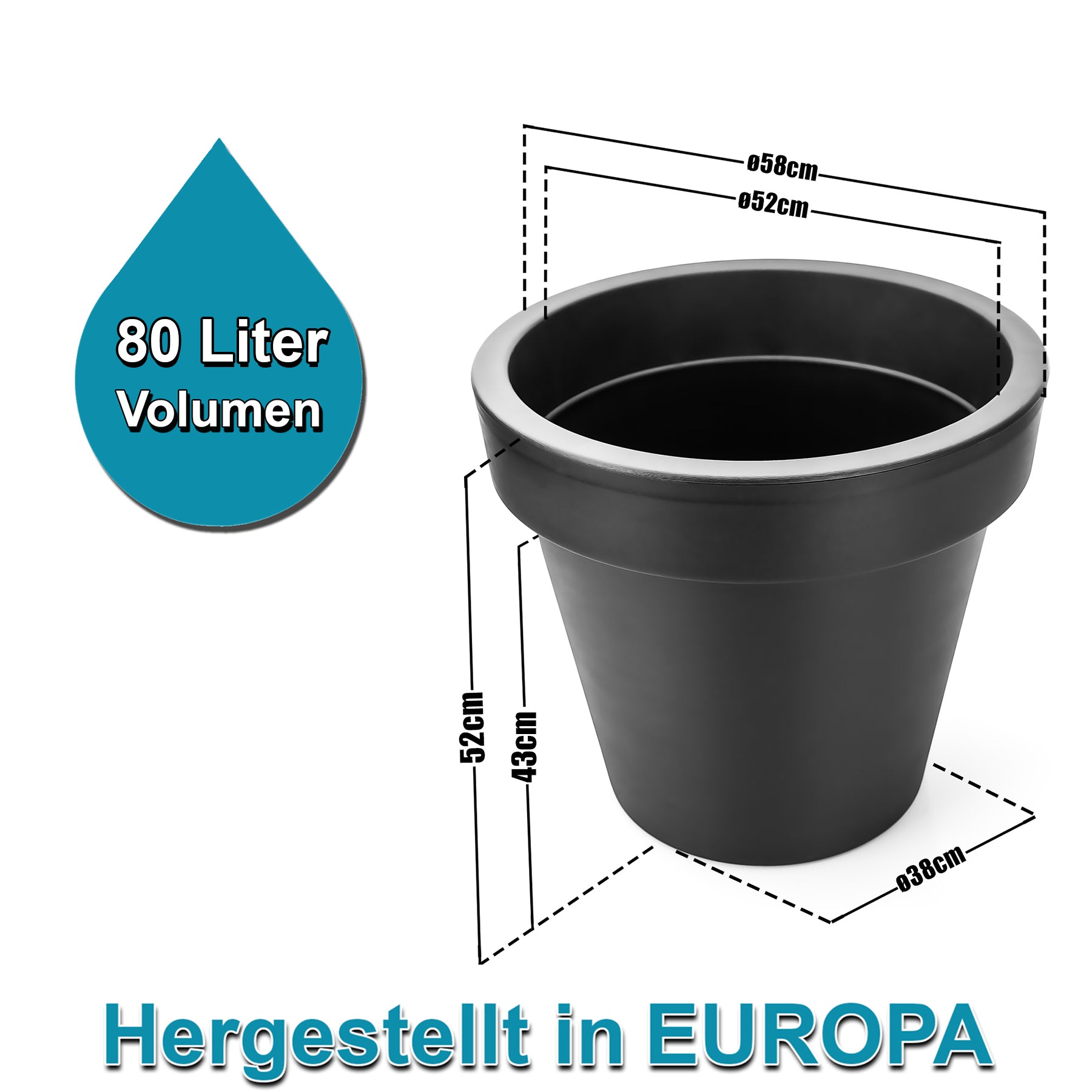 BigDean Garten 2x Blumentopf XXL 60 cm anthrazit Rollen