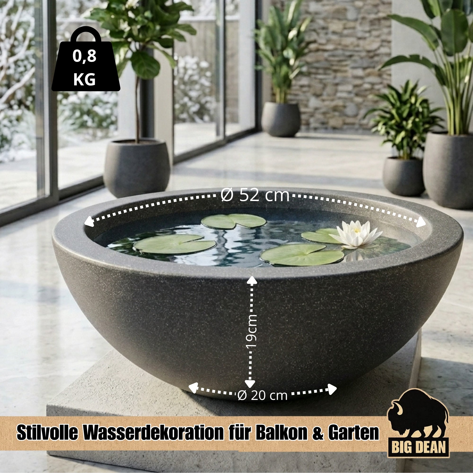 BigDean Miniteich Brunnen Set Schale 52 cm mit Teichkugeln