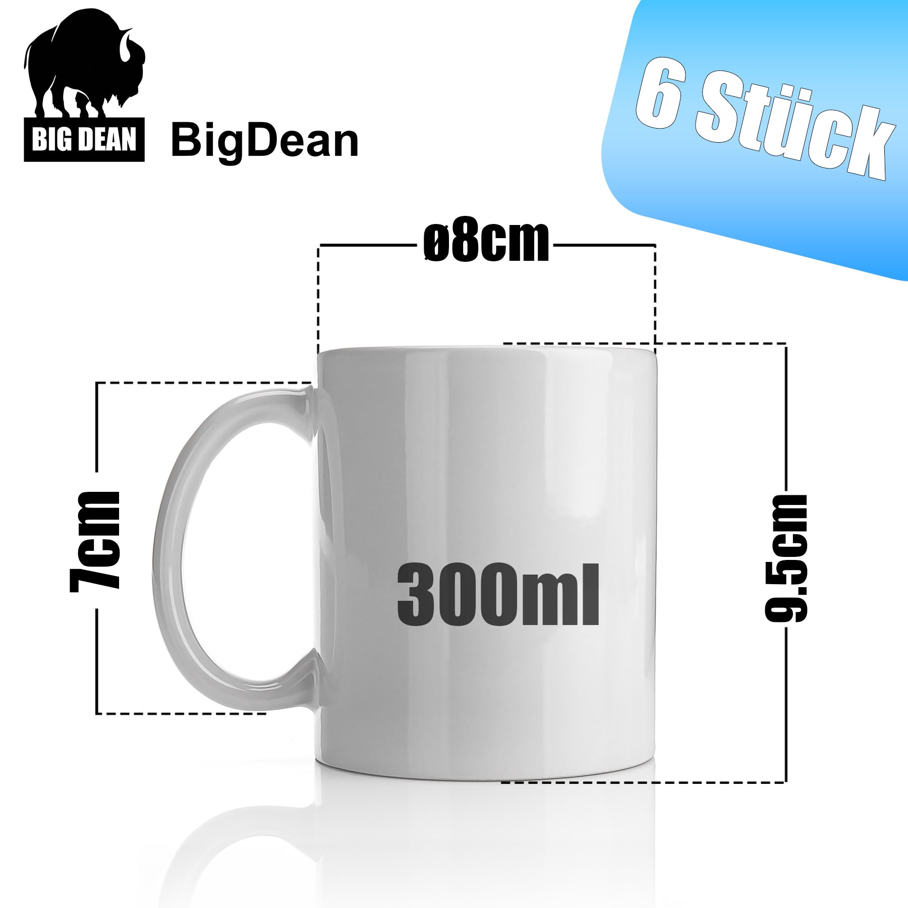 BigDean Küche & Vorrat Kaffeebecher weiß 300ml 6er Porzellan