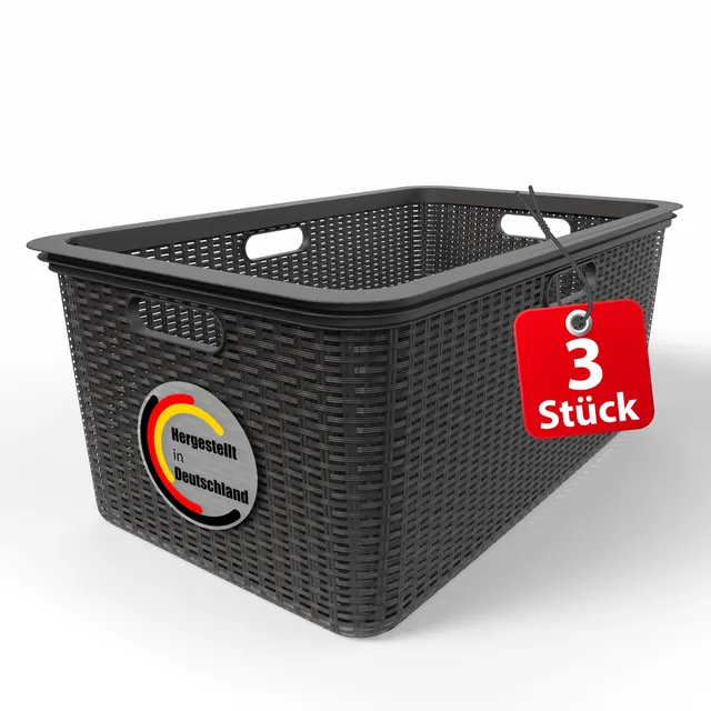 BigDean Wäschekorb 59x39x26cm Rattan 3 Stück Made in Germany