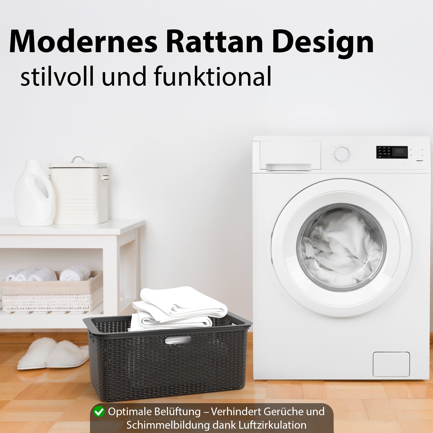 BigDean Wäschekorb Rattan Design 59x39x26 cm Wäschewanne