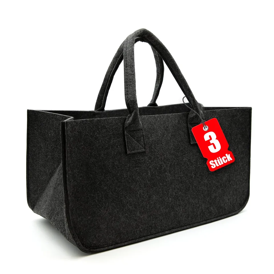BigDean Filztasche groß anthrazit 30L Kaminholzkorb 3er Set