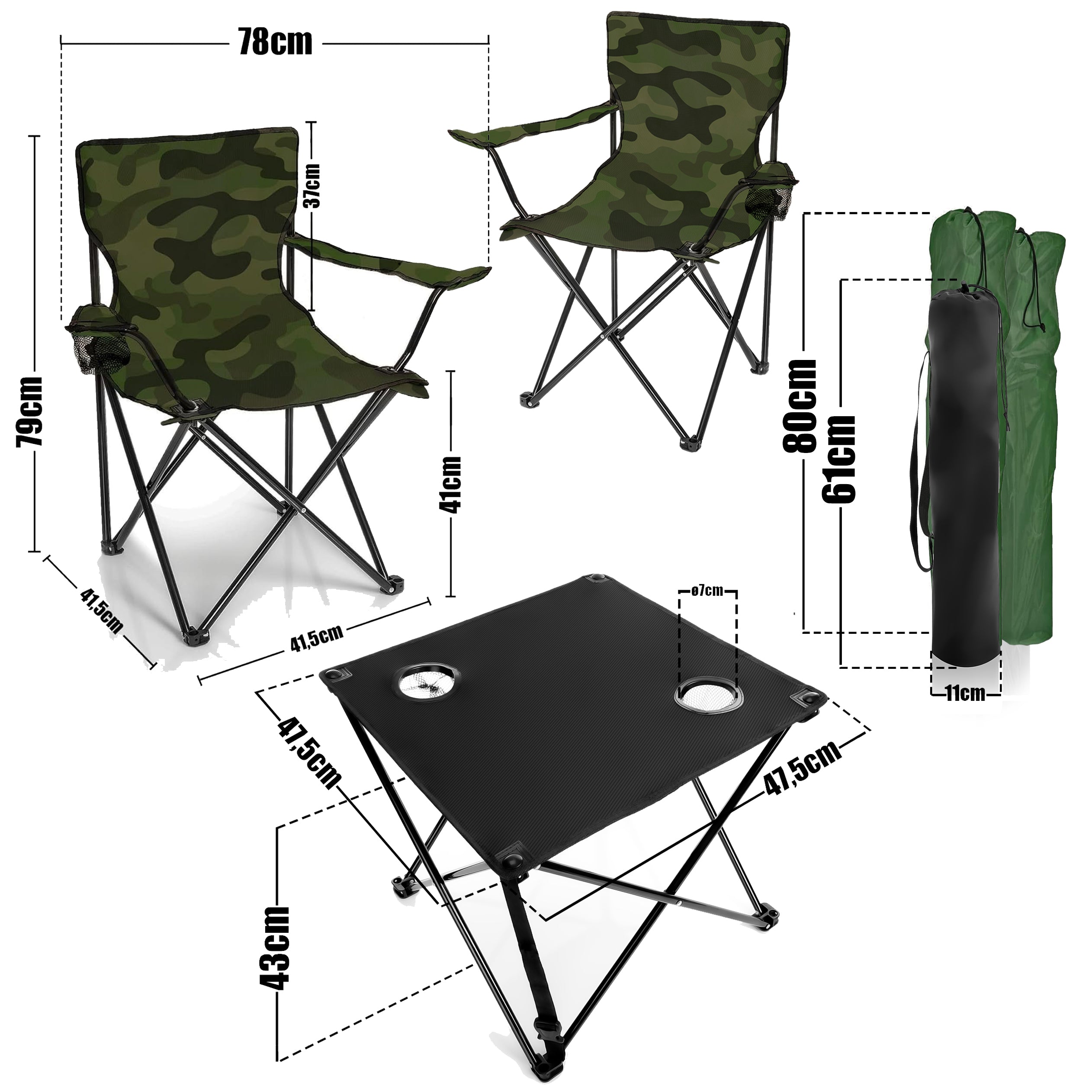 BigDean Campingtisch mit Stühlen Camping Set camouflage faltbar