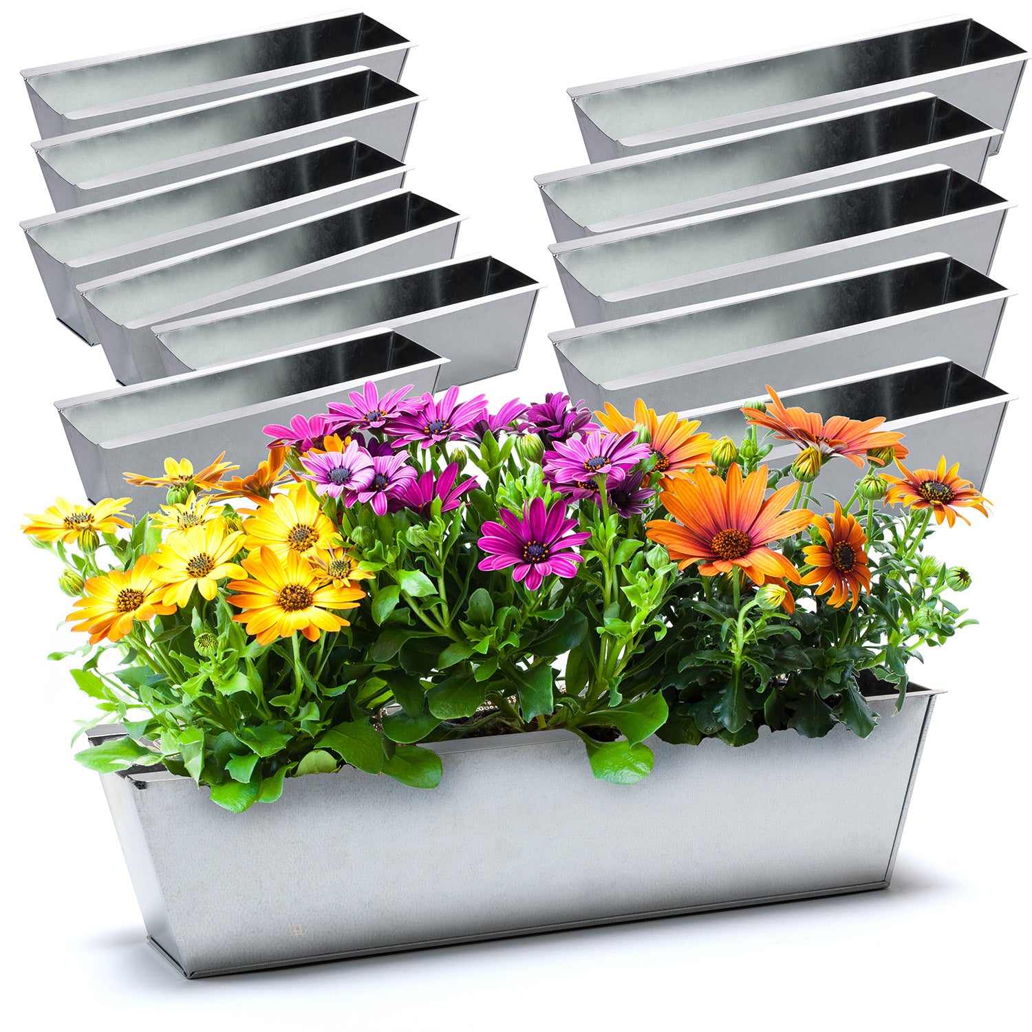 BigDean Zink Paletten Blumenkasten Silber 38cm 12er Set