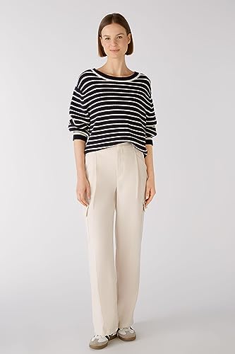Oui Damen Pullover Boxy gestreift Viskosemischung Rundhals