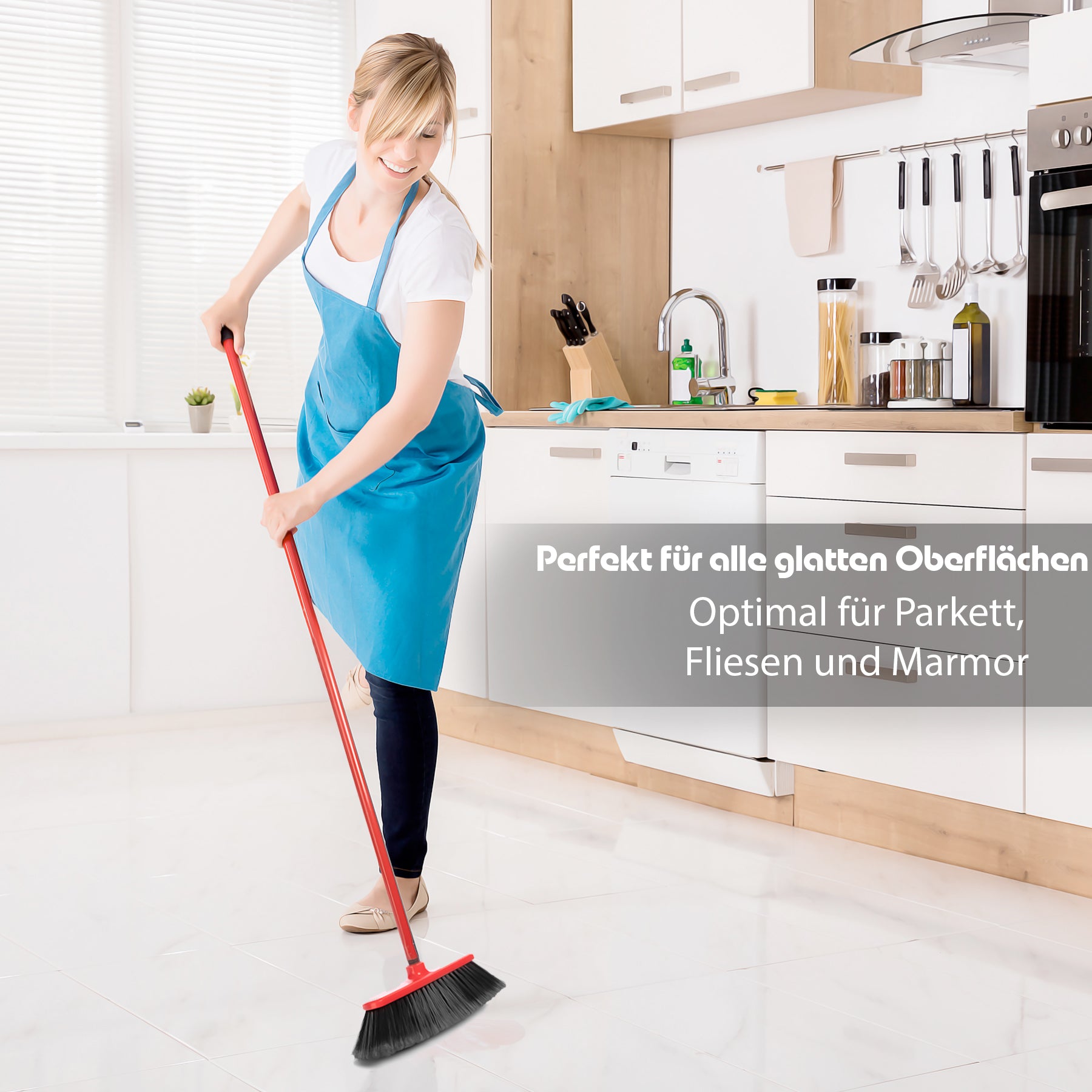 BigDean Besen mit Stiel 30cm Zimmerbesen 2er Set weich Rot