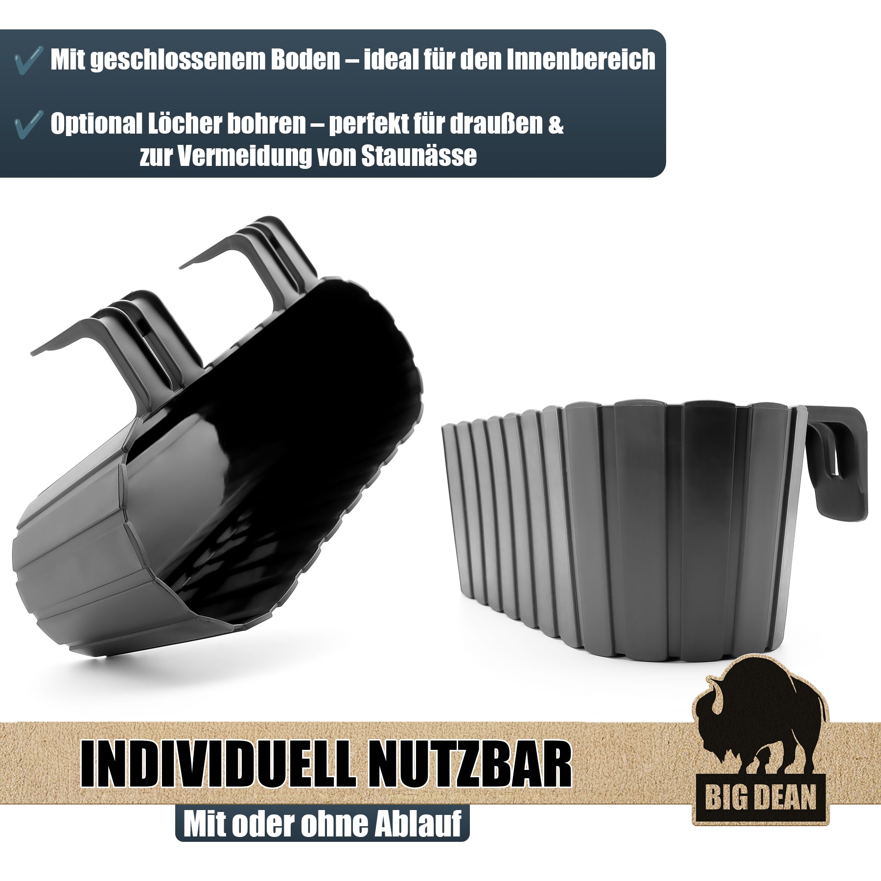 BigDean Blumenkasten Balkon 39cm Anthrazit 3er Geländer