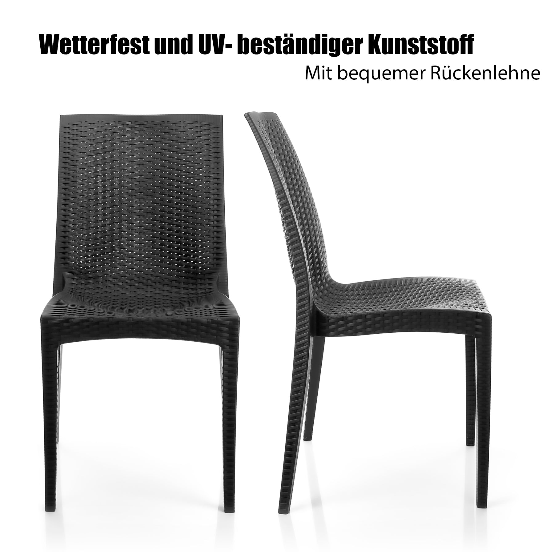 BigDean Dalia Gartenstuhl Rattan-Optik Anthrazit 2er Set 110 kg