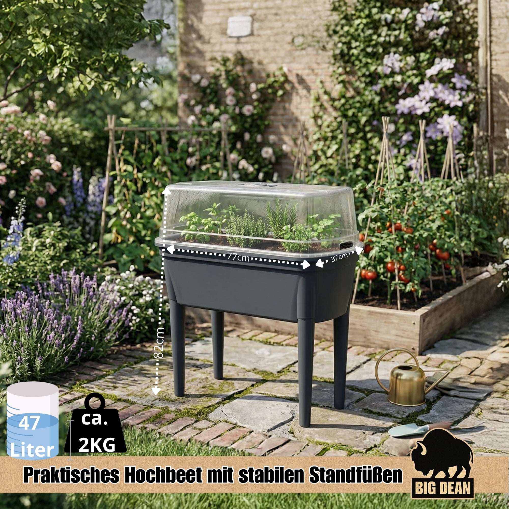 BigDean Garten & Außenbereich Hochbeet Frühbeet Anthrazit 78cm