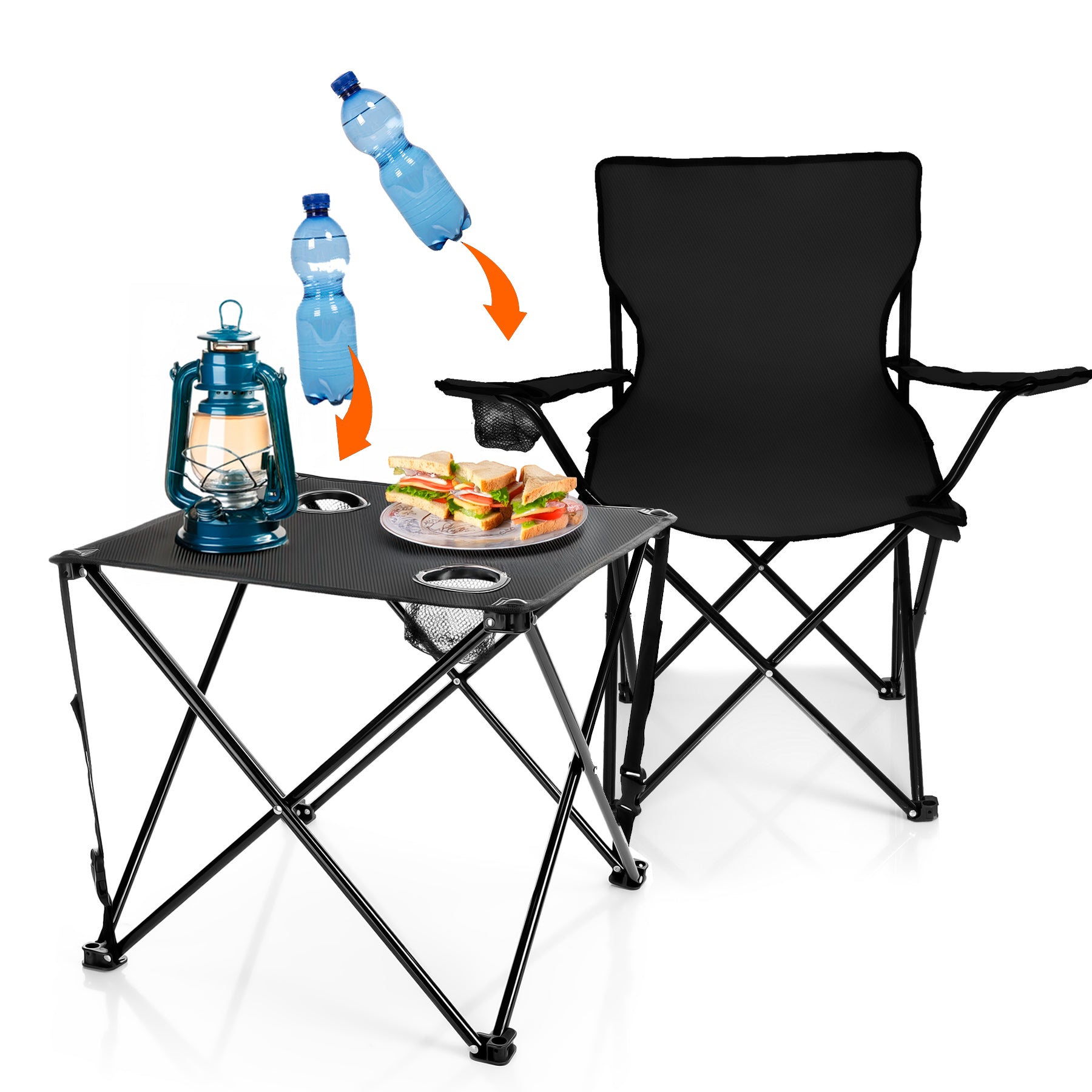 BigDean Campingset Tisch mit Stühlen schwarz 2 Personen faltbar