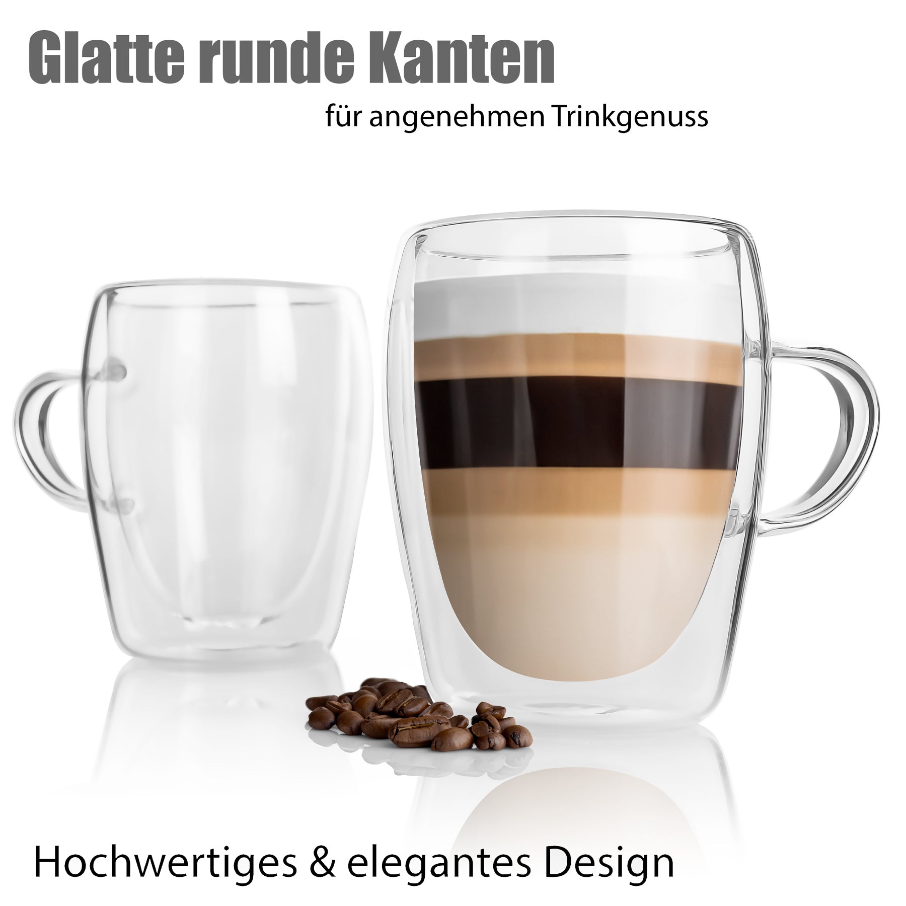 BigDean Küche Latte Macchiato Gläser 300ml 4er Set Henkel