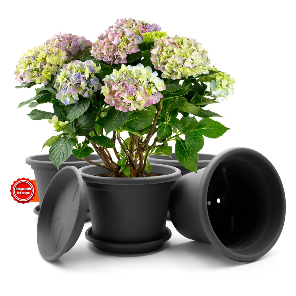BigDean Blumentopf 20 cm anthrazit 4er Set mit Untersetzer