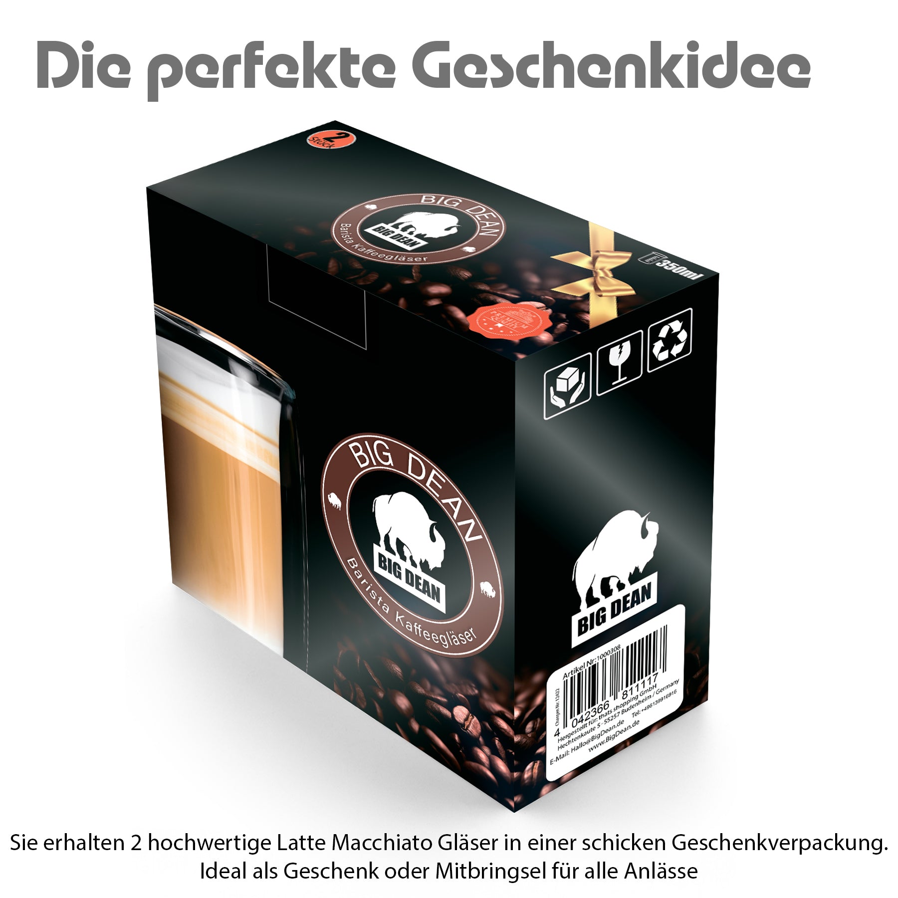 BigDean Latte Macchiato Gläser 350 ml 2 Stück doppelwandig Glas