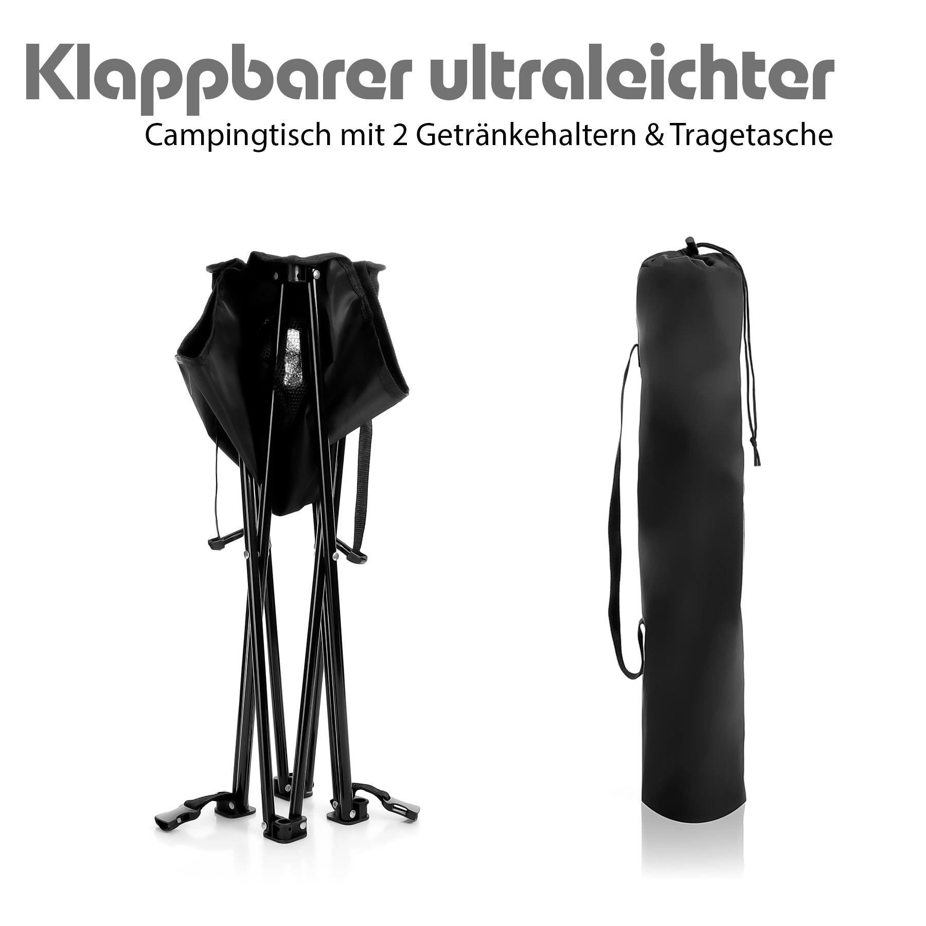 BigDean Garten Campingtisch faltbar schwarz 30kg Getränkehalter