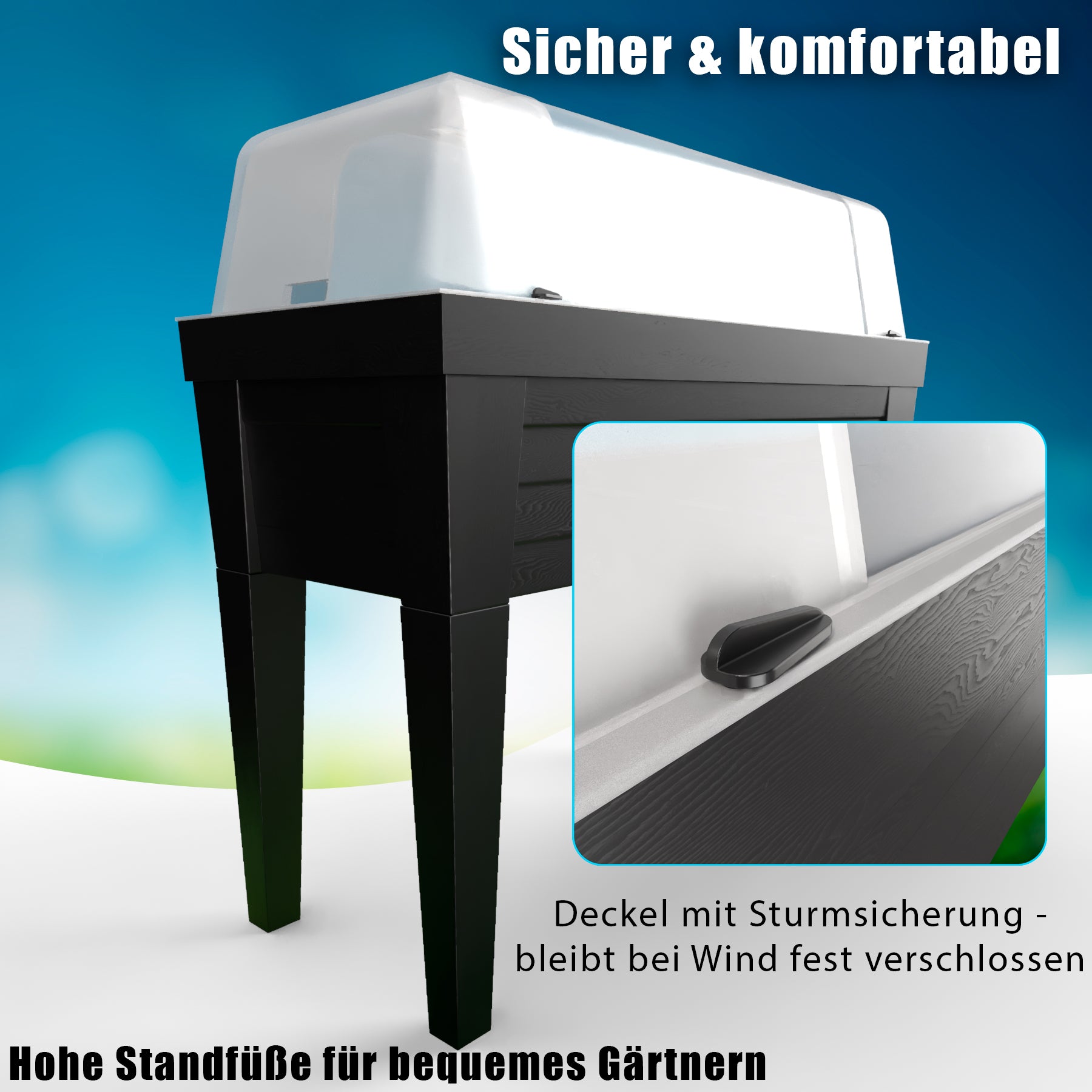 BigDean XXL Hochbeet Balkon mit Abdeckung Kunststoff Holzoptik