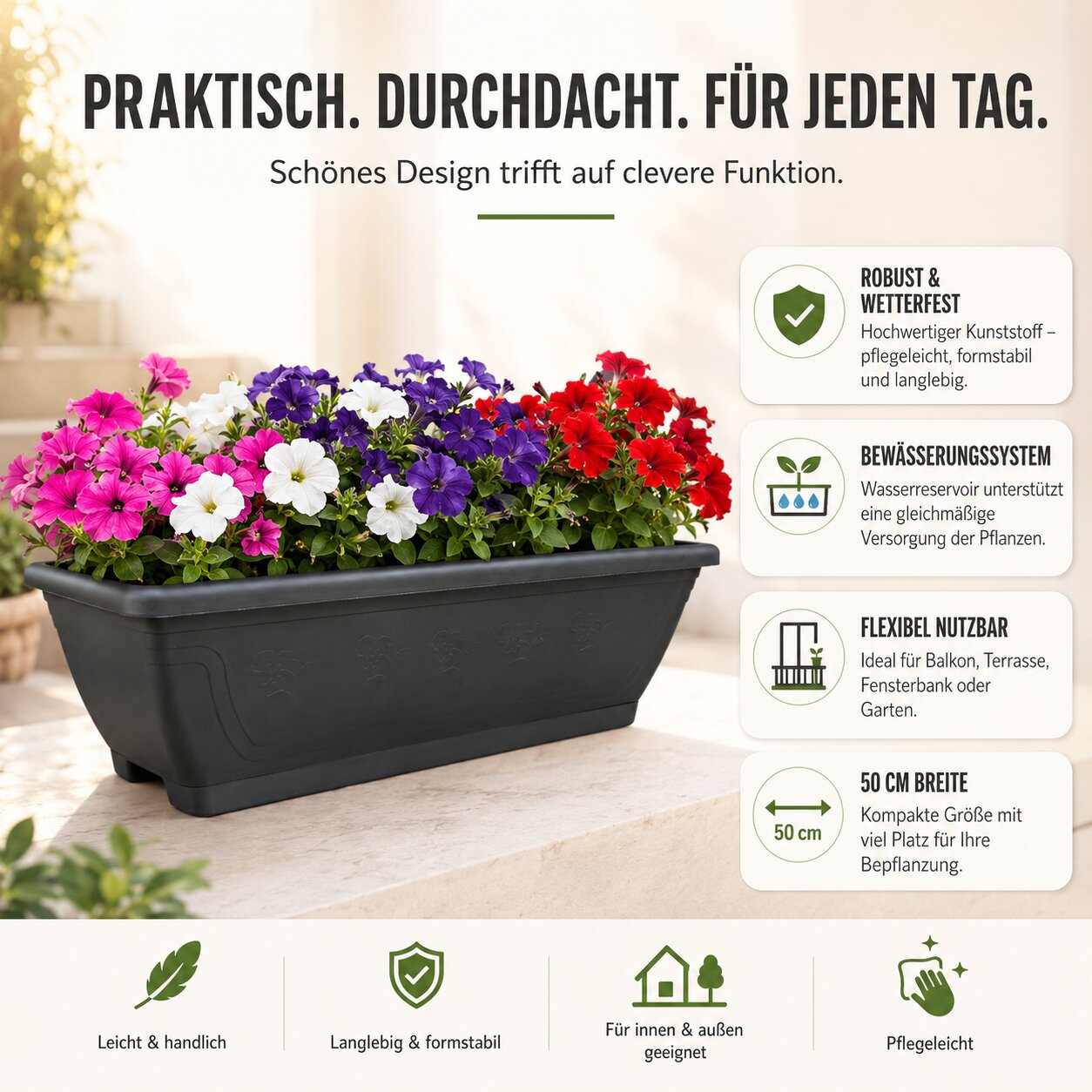 BigDean Garten Blumenkasten 50cm Anthrazit 3er Set