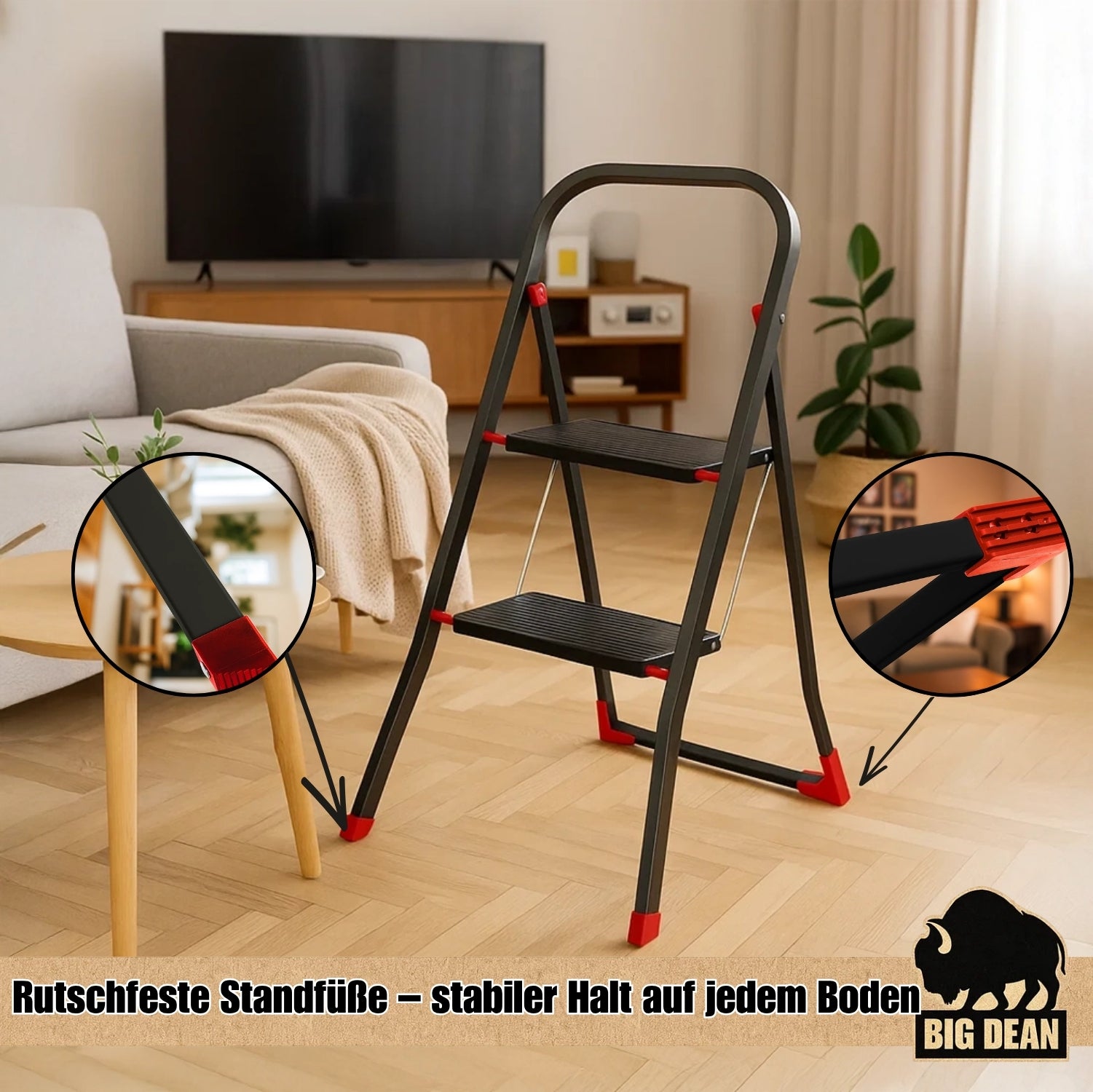BigDean Trittleiter 2 Stufen klappbar 150 kg weiß