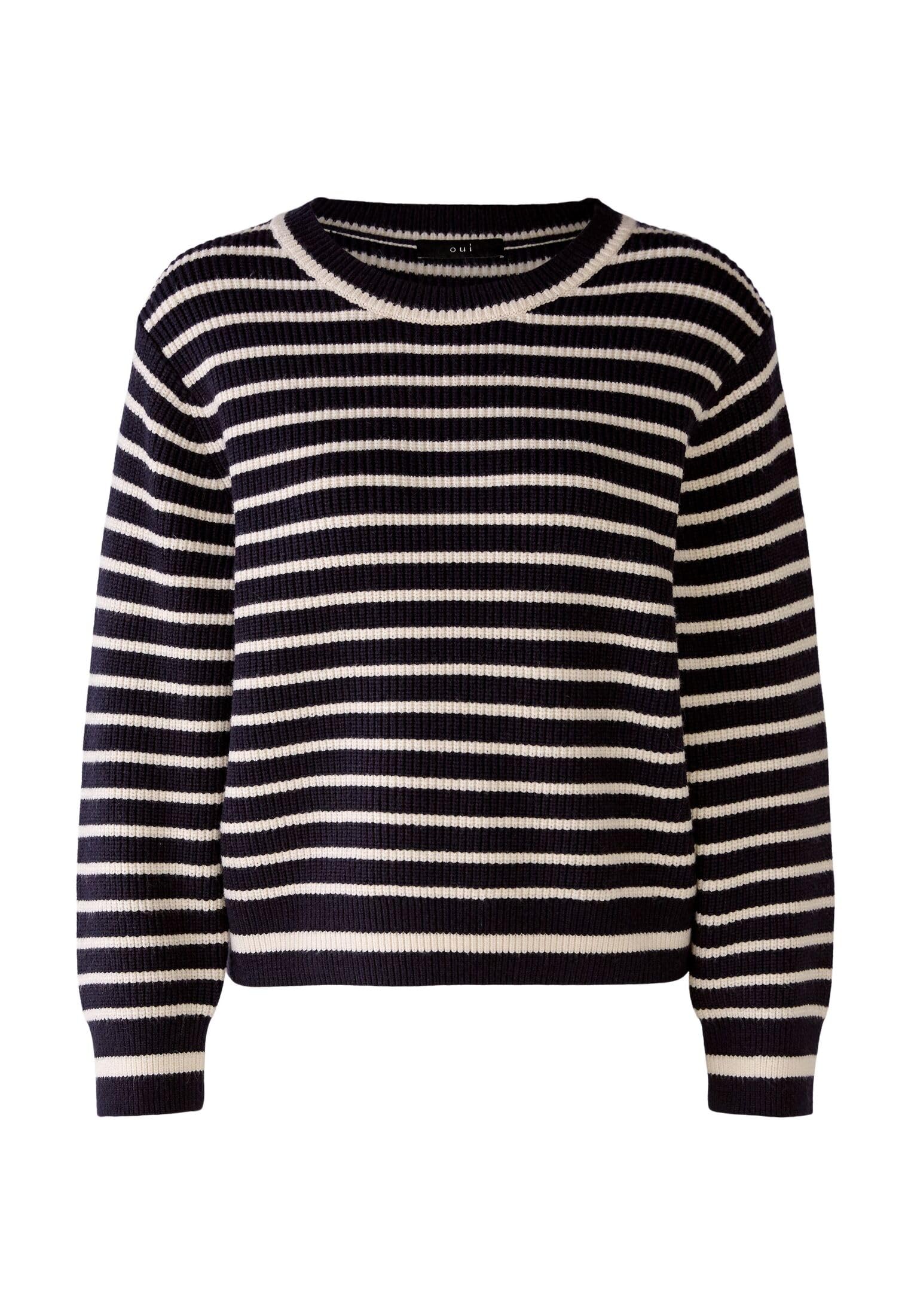 Oui Damen Pullover Boxy gestreift Viskosemischung Rundhals
