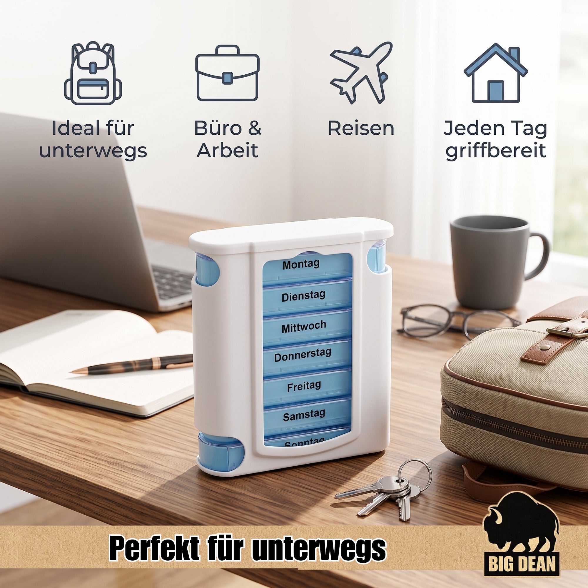 BigDean Tablettenbox 7 Tage Pillendose mit 4 Fächern